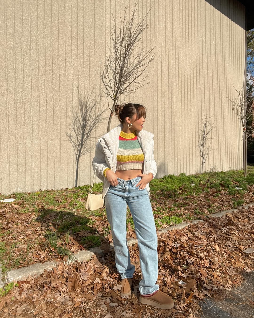 Striped Crop Sweater And Light Wash Jeans Outfit