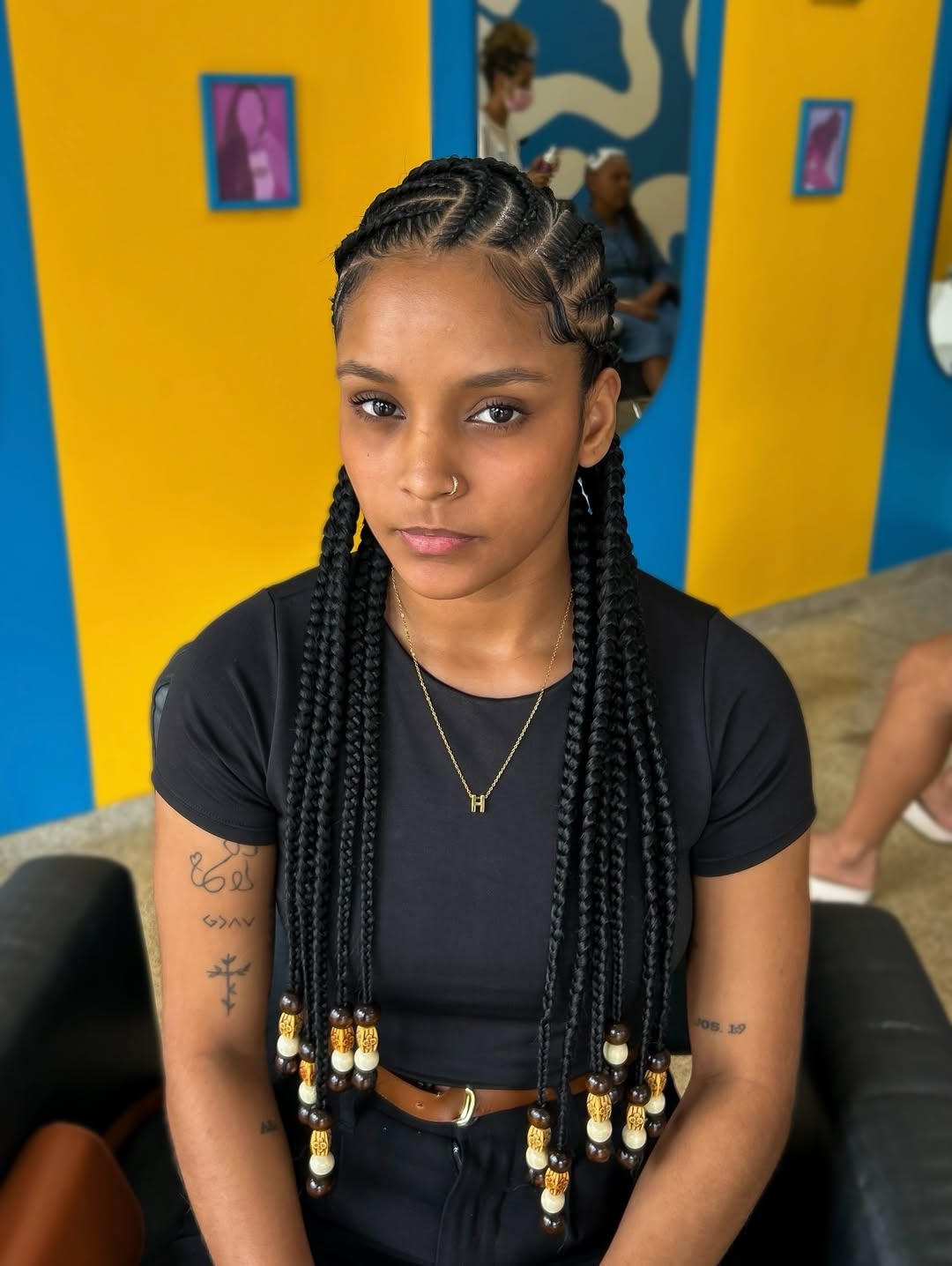 Styled Cornrows With Long Box Braids And Beads