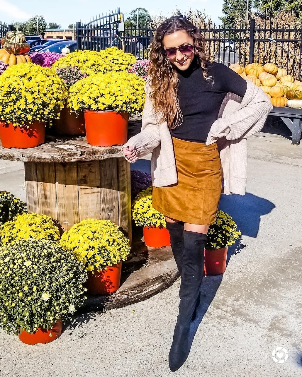 29 Chic Fall Skirt Outfits You Need for 2026 14 Suede Mini Skirt and Over-the-Knee Boots Look
