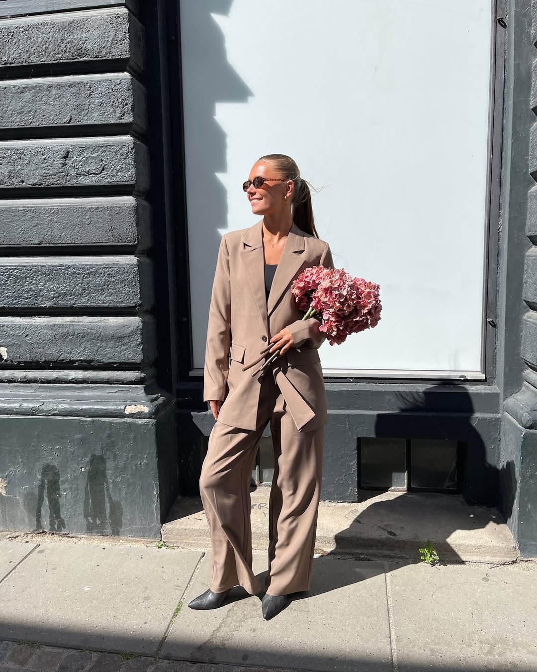 Taupe Oversized Blazer With Wide Leg Trousers