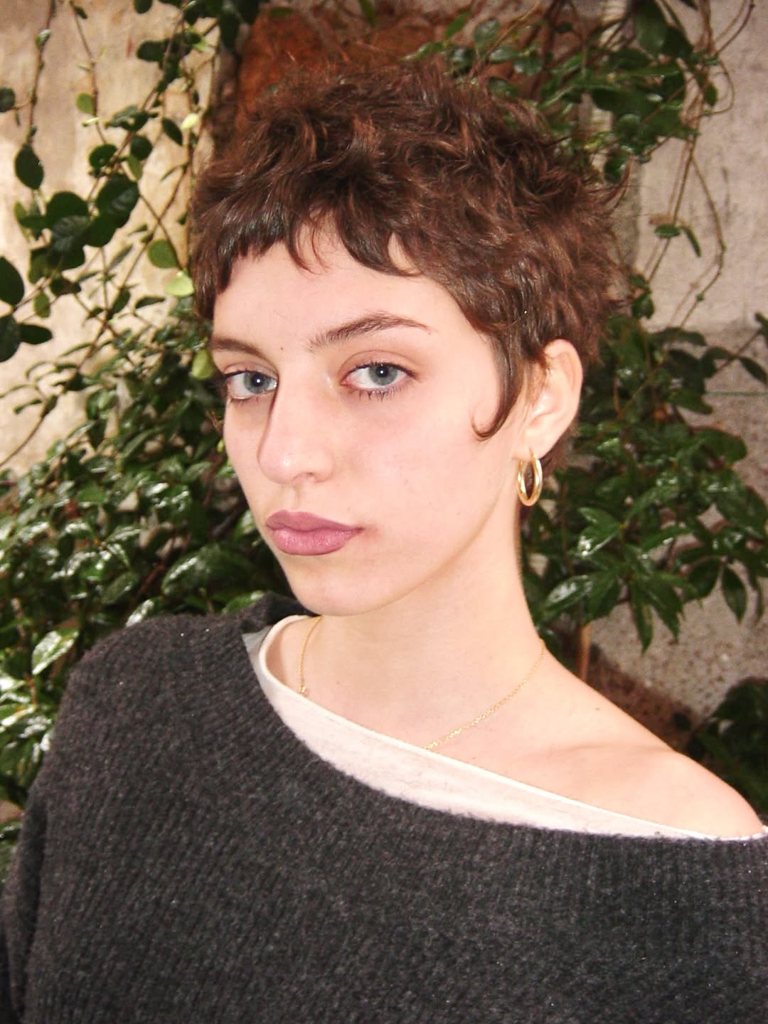 Textured Auburn Curly Pixie with Baby Bangs
