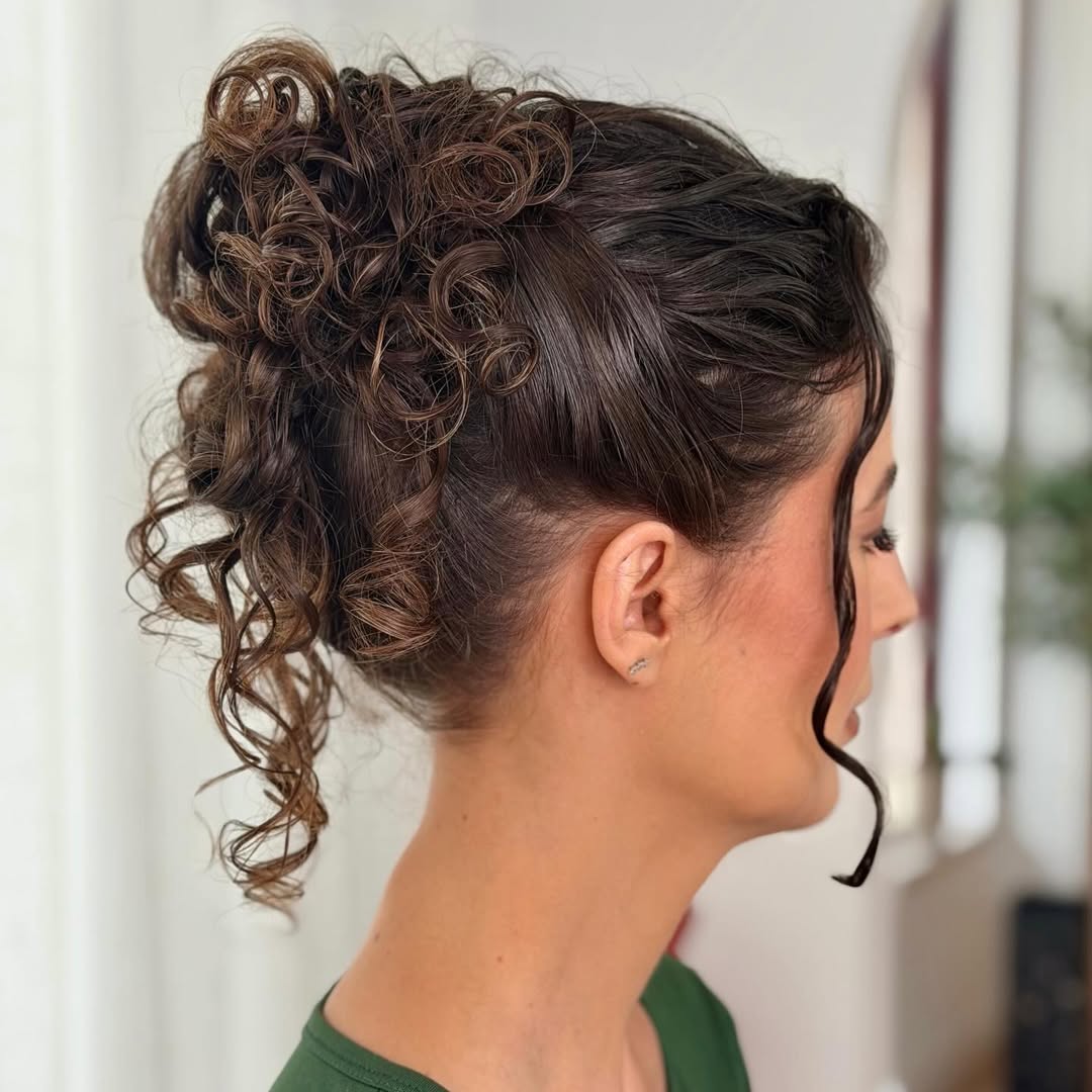 Textured Curly Updo With Face-Framing Tendrils