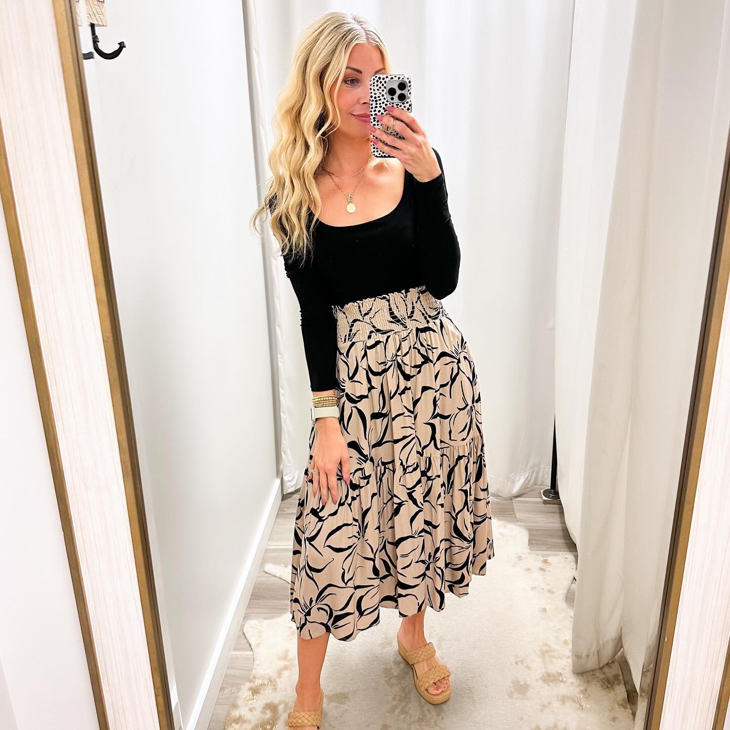 29 Chic Fall Skirt Outfits You Need for 2026 16 Tiered Midi Skirt and Long Sleeve Top Combo