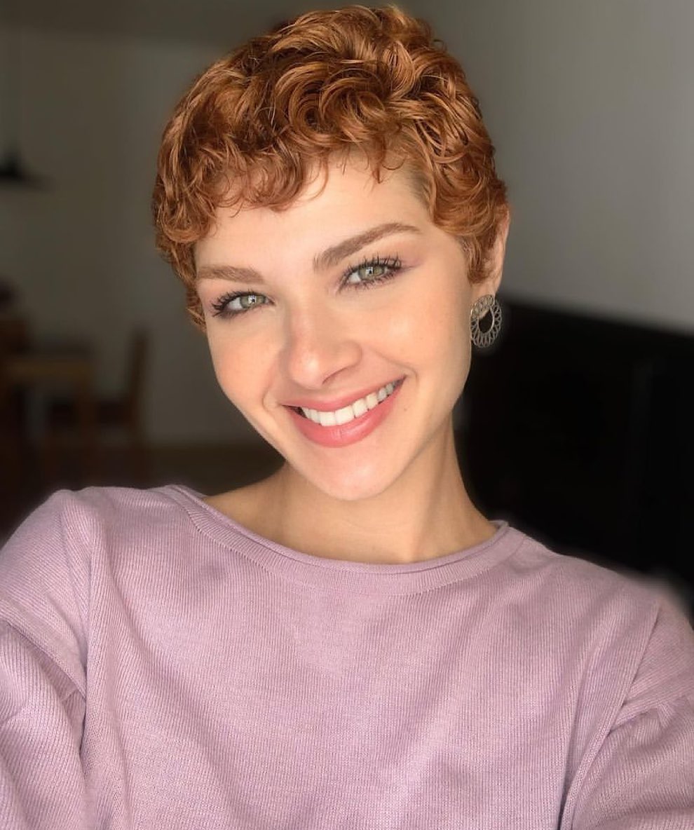 Vibrant Copper Curly Pixie With Natural Texture