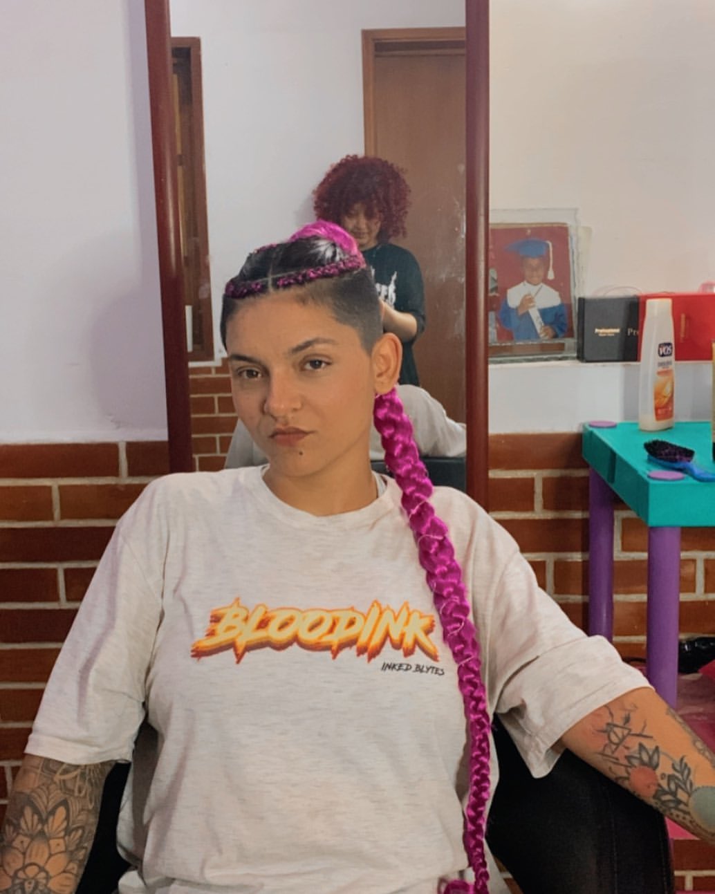Vibrant Magenta Braided High Ponytail With Undercut