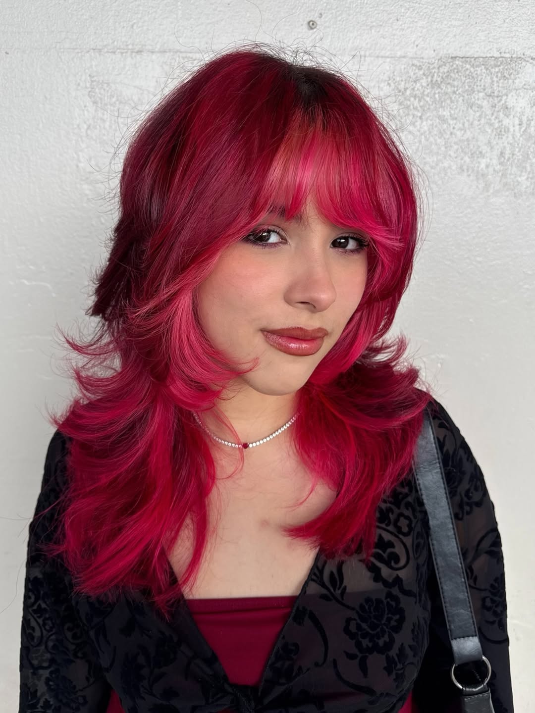 Vibrant Magenta Shag With Feathered Bangs