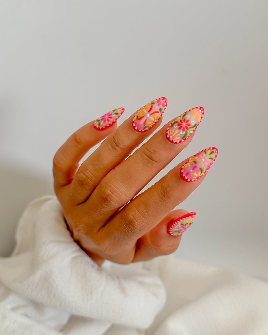 27 Stunning Mexican Nail Designs for 2026 24 Vibrant Mexican Embroidered Floral Art Almond Nails