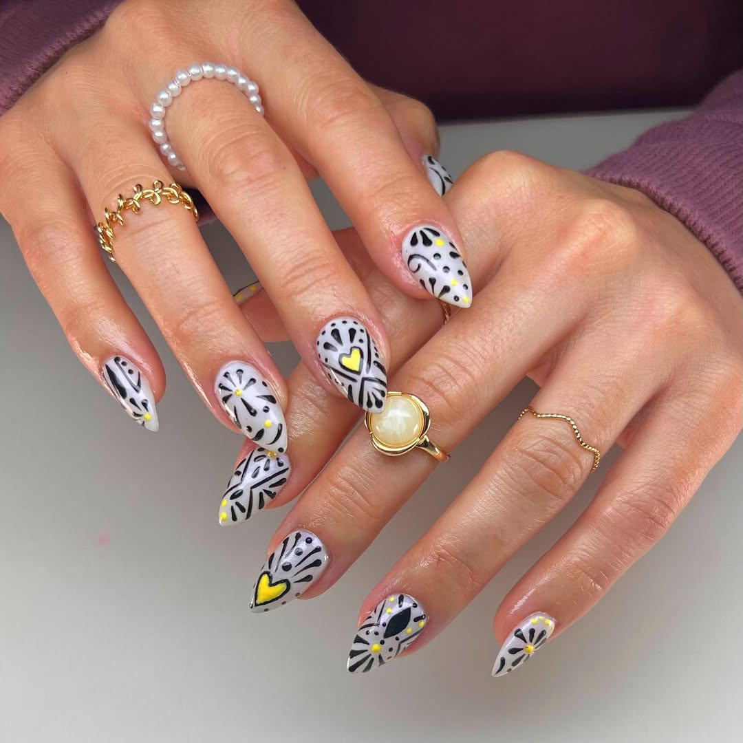 27 Stunning Mexican Nail Designs for 2026 7 Vibrant Mexican Folk Art Stiletto Nails