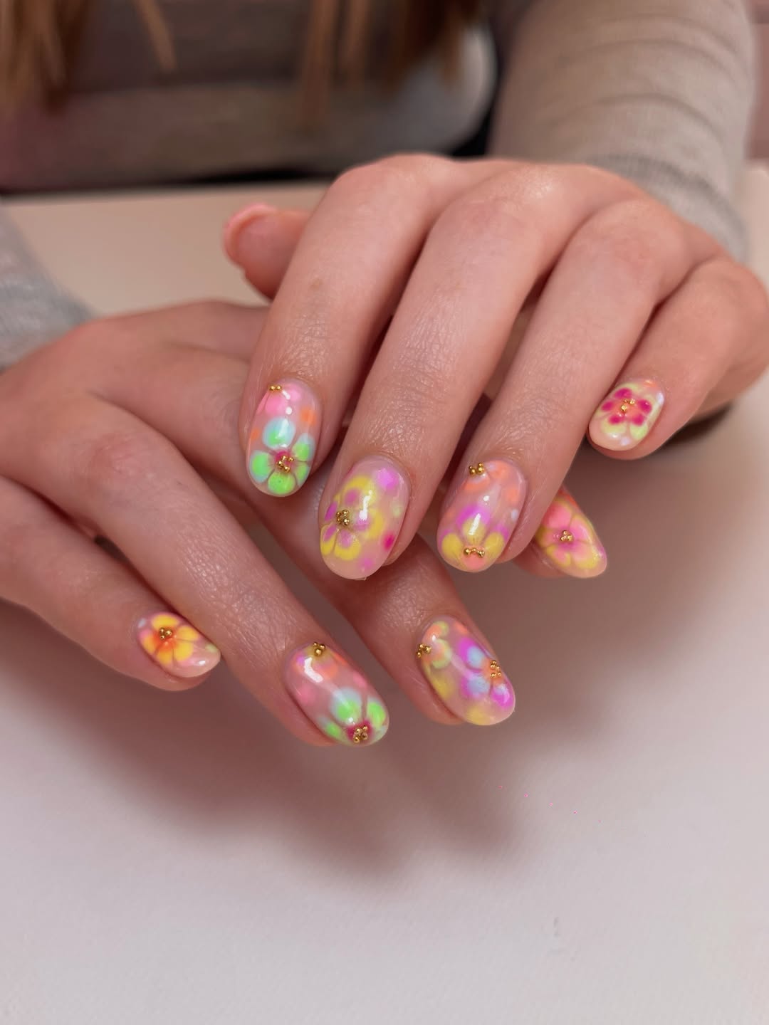 Vibrant Pastel Flower Ombre with Gold Studs