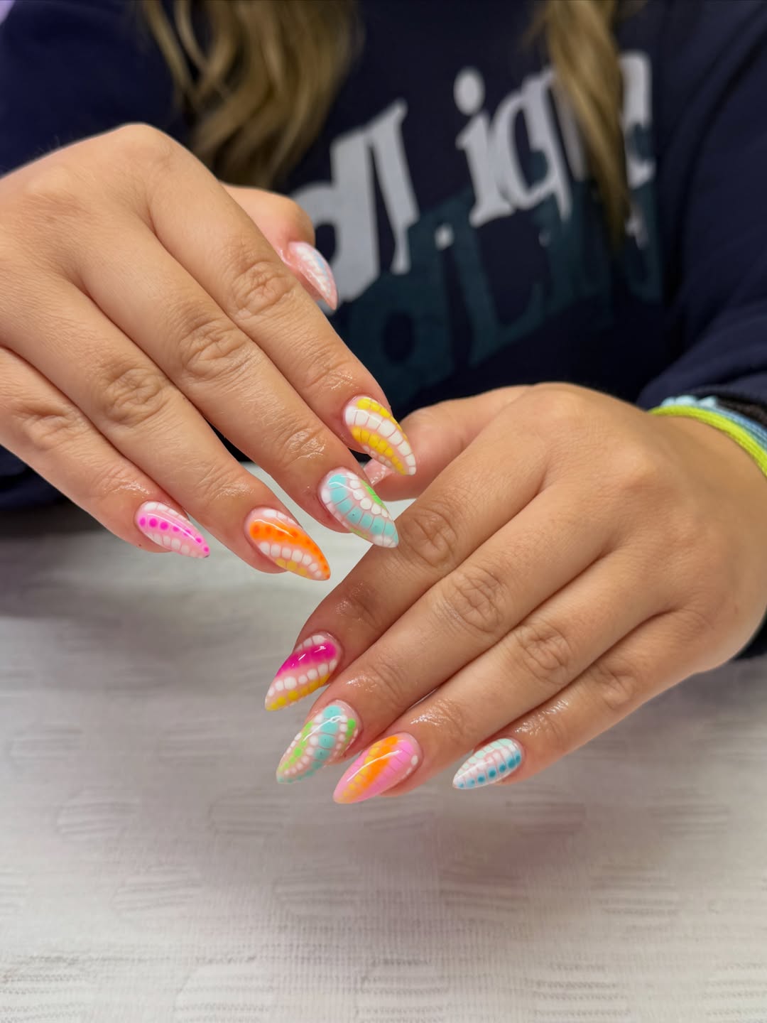 Vibrant Pastel Ombré Teardrop Nails