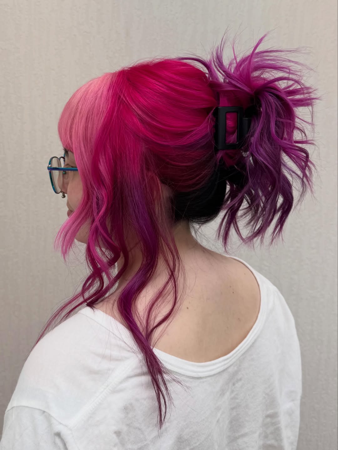 Vibrant Split Dye Claw Clip Updo