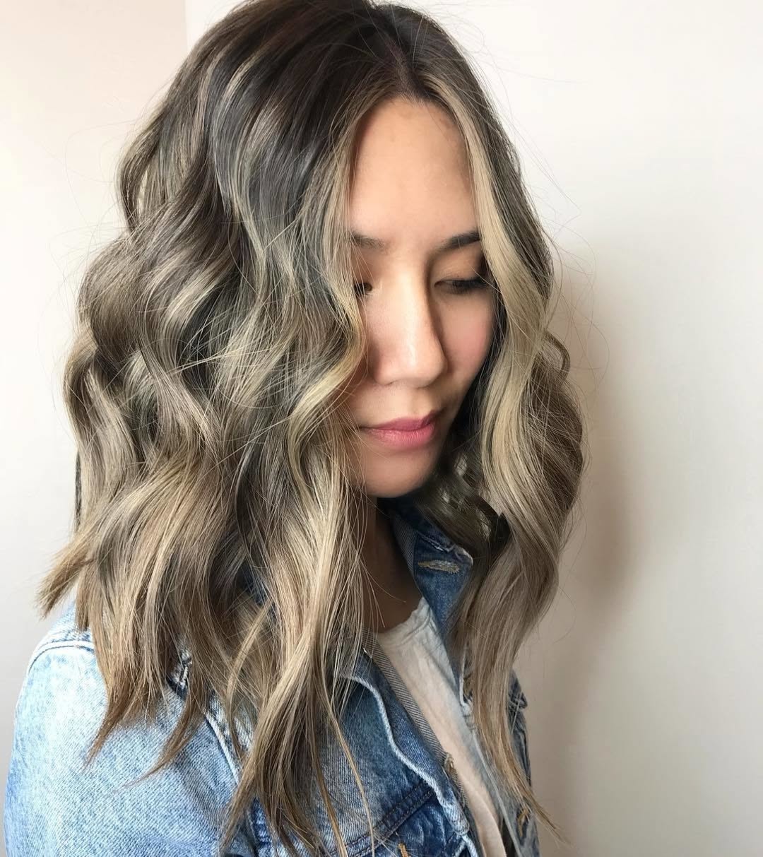 Wavy Money Piece On Ash Blonde Lob