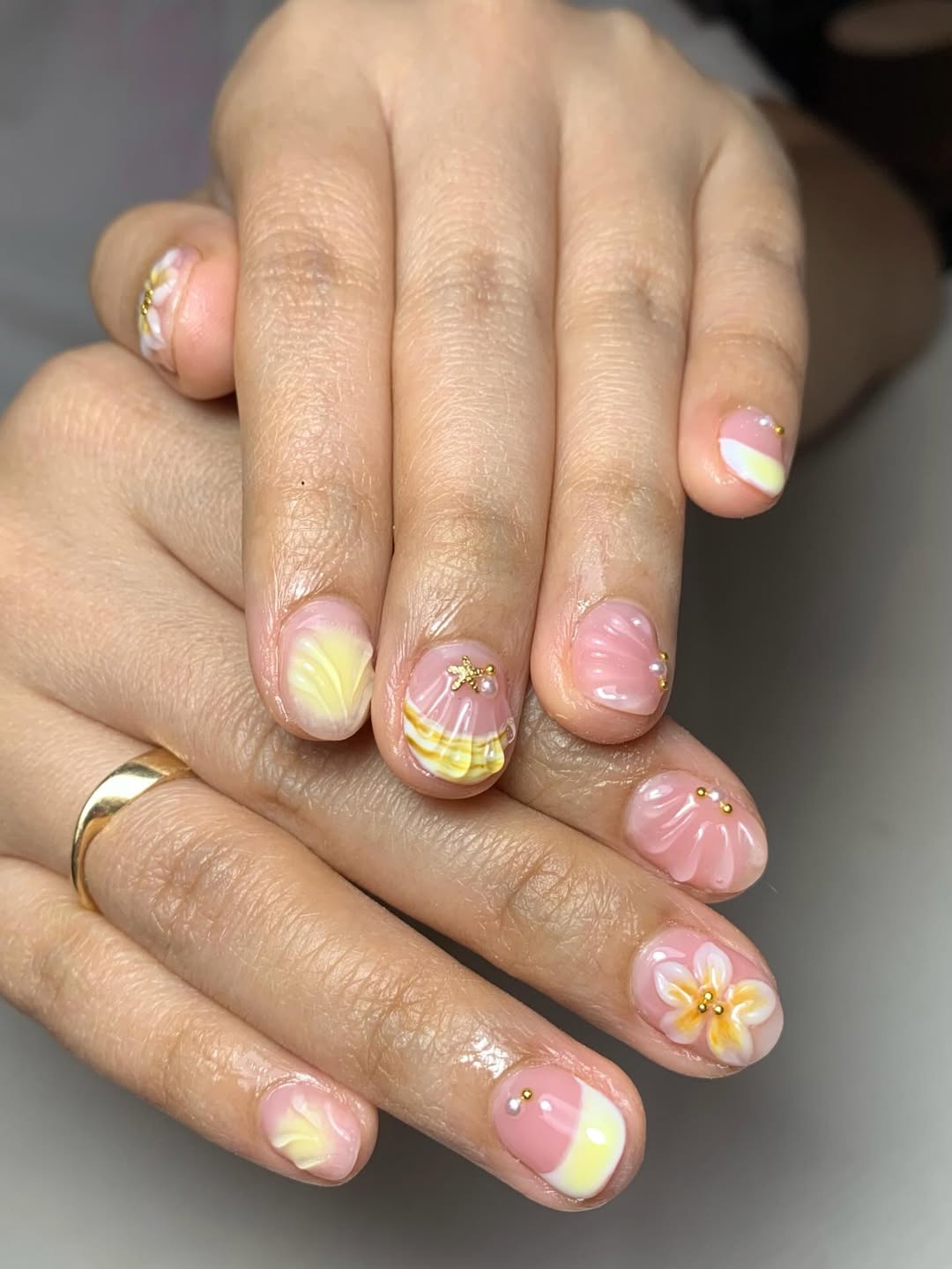 Whimsical Pastel 3D Shell Floral Nails