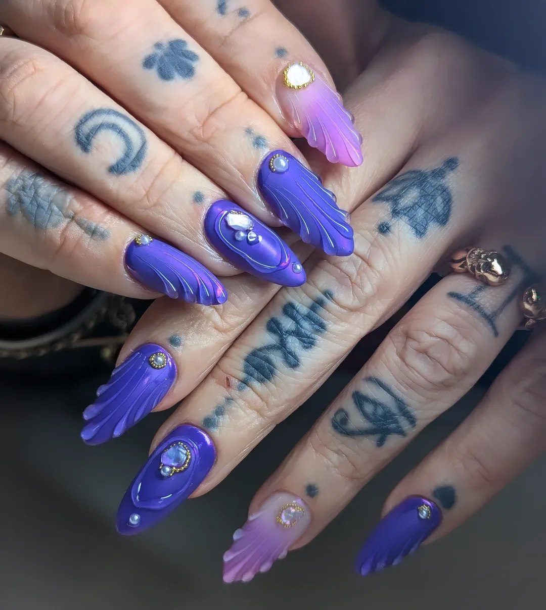 Whimsical Purple Mermaid Scales Almond Nails
