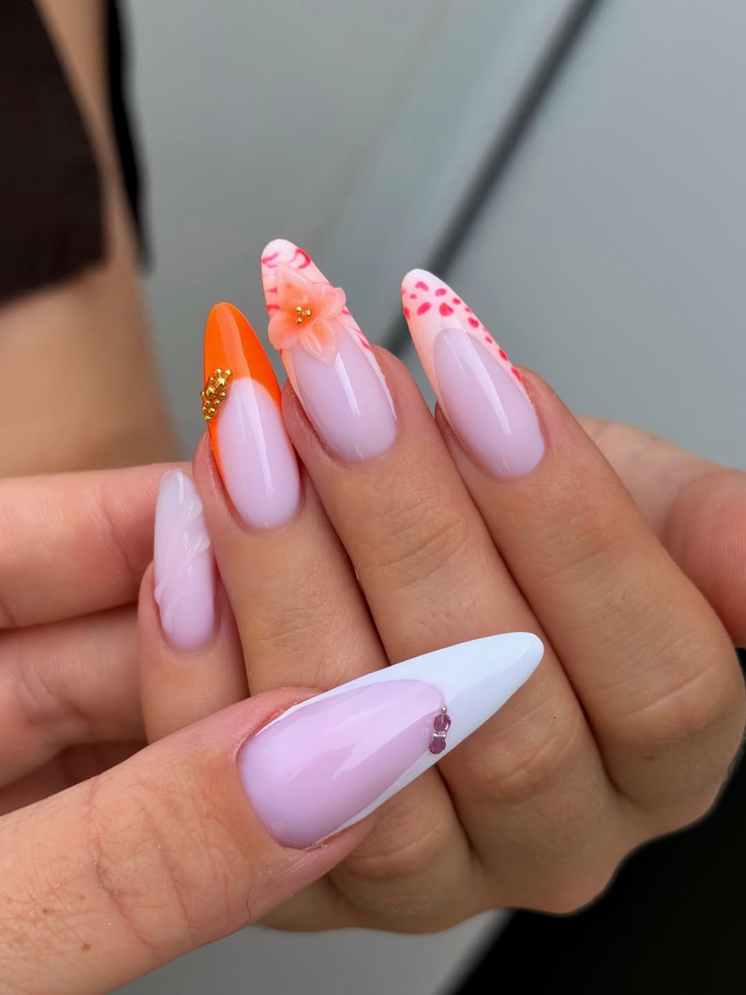 Whimsical Summer French Tips With 3D Flora And Dots