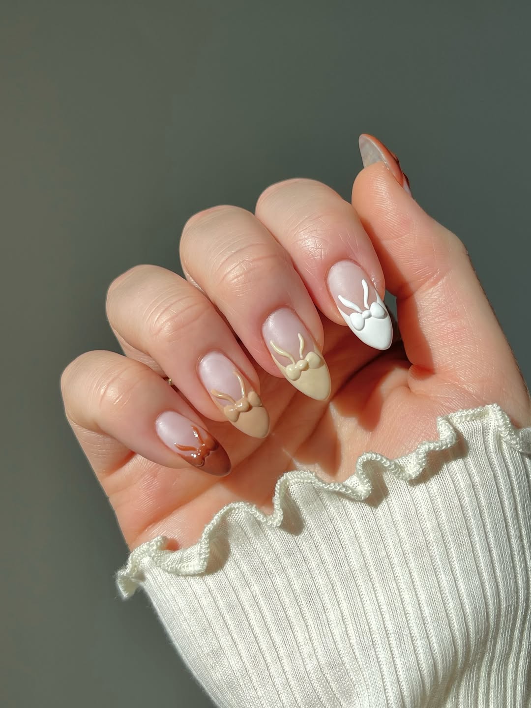 27 Chic Neutral Fall Nail Ideas You Need for 2026 10 3D Bow French Tip Almond Nails