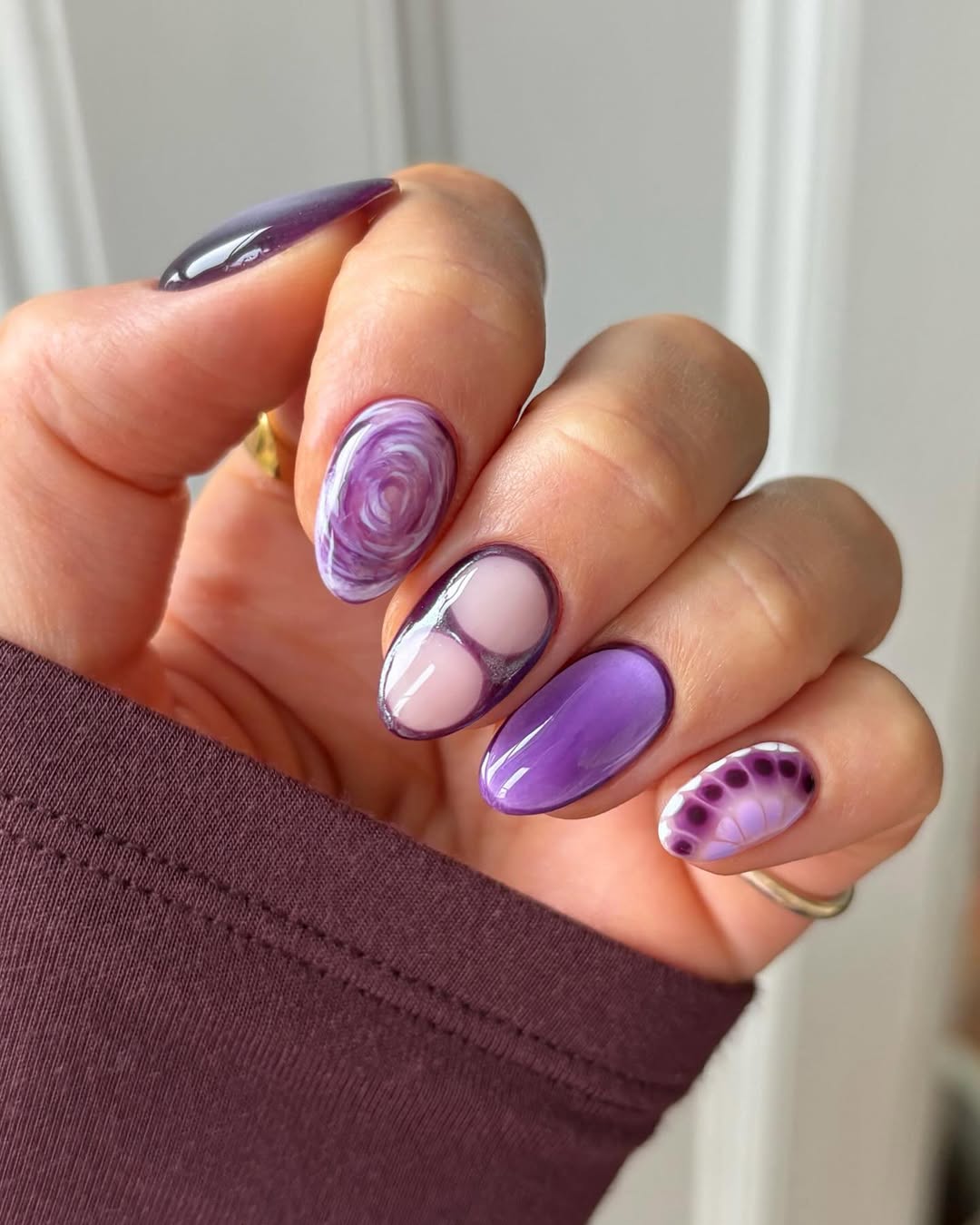 27 September Nails 2026 Trends You Must See 12 Abstract Purple Swirl and Aura French Tips