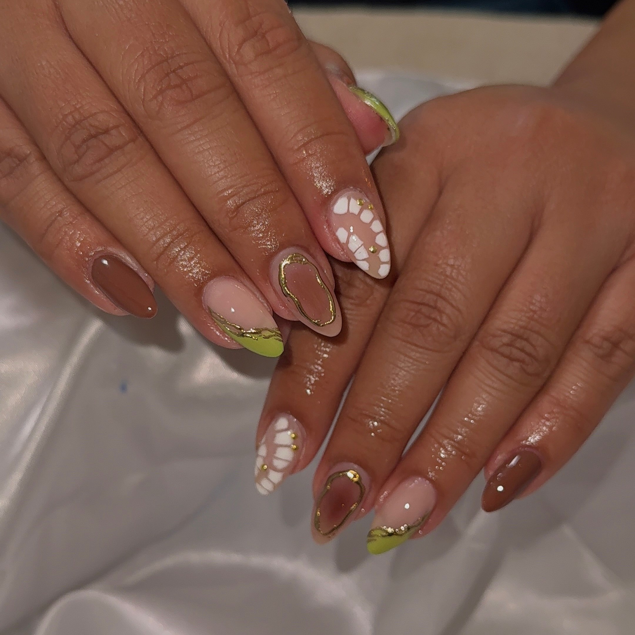 Abstract Swirls and Petal Art Almond Nails