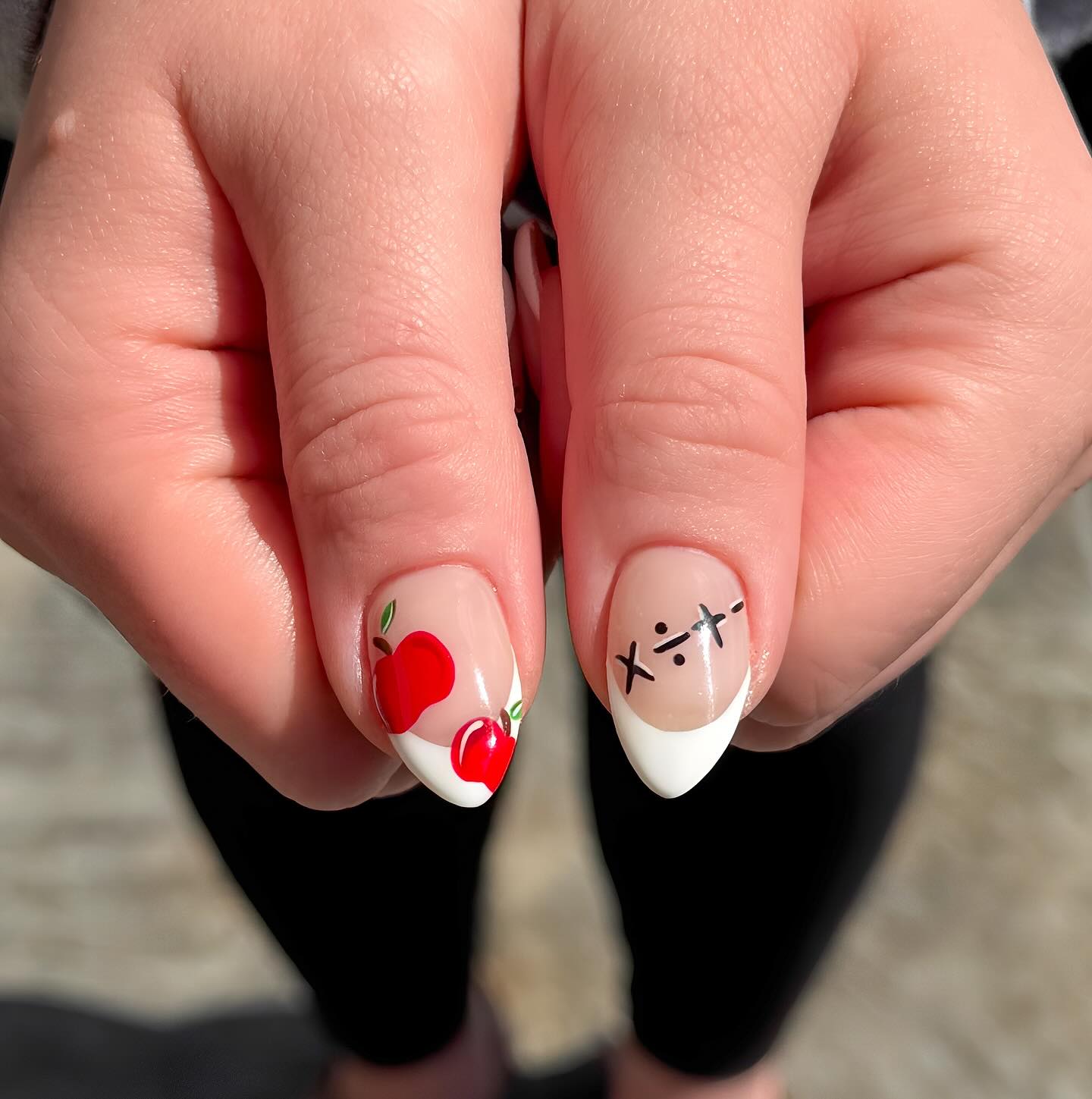 27 Back to School Nail Ideas for Teens 2026 29 Apple and Math French Tip Almond Nails