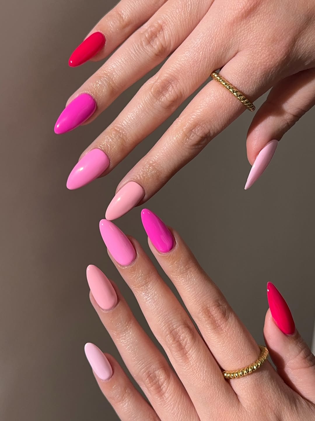 Assorted Pink Almond Shaped Glossy Nails