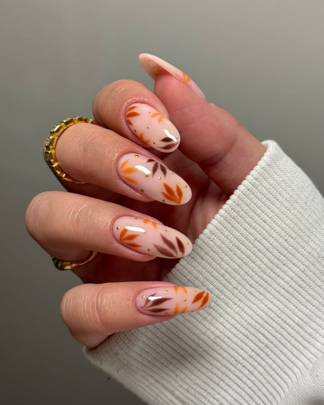 Autumn Leaf Gradient Almond Nails