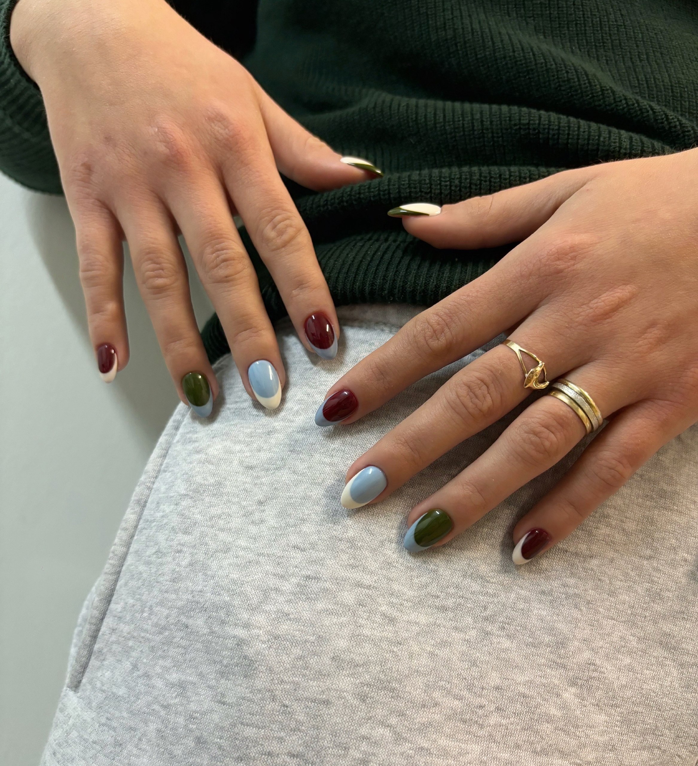 Autumnal Color Block Almond Nails