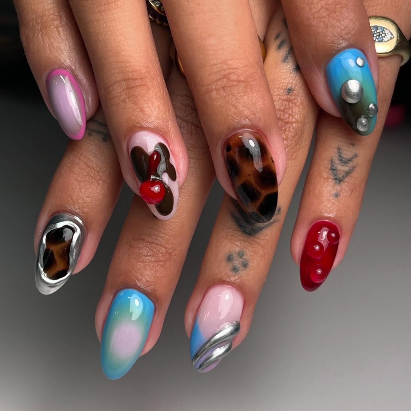 25 Fall Nail Ideas You Need to Try in 2026 7 Avant-Garde Chrome & 3D Cherry Charms