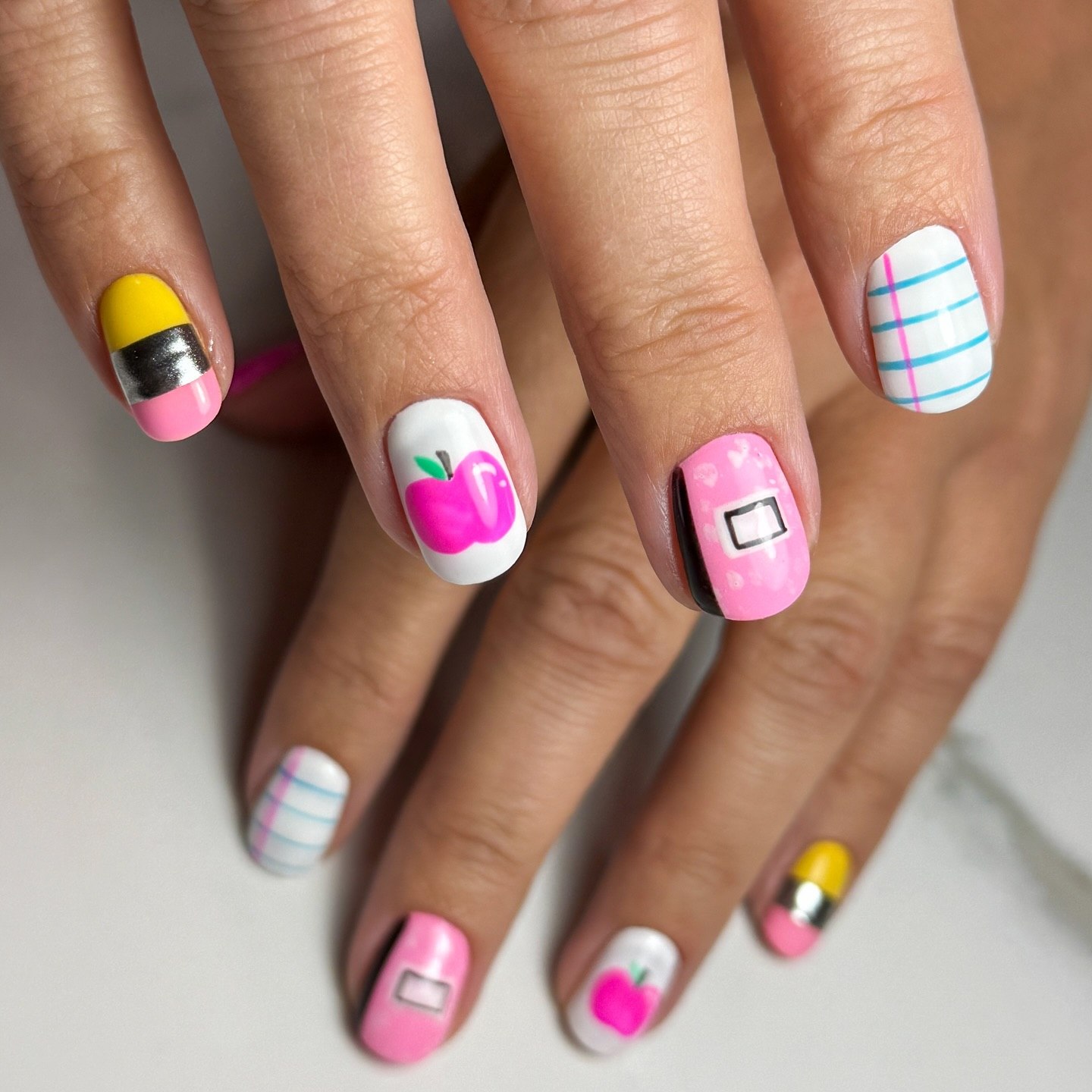 25 Back to School Nail Ideas for 2026 26 Back To School Apple Pencil Plaid Nails