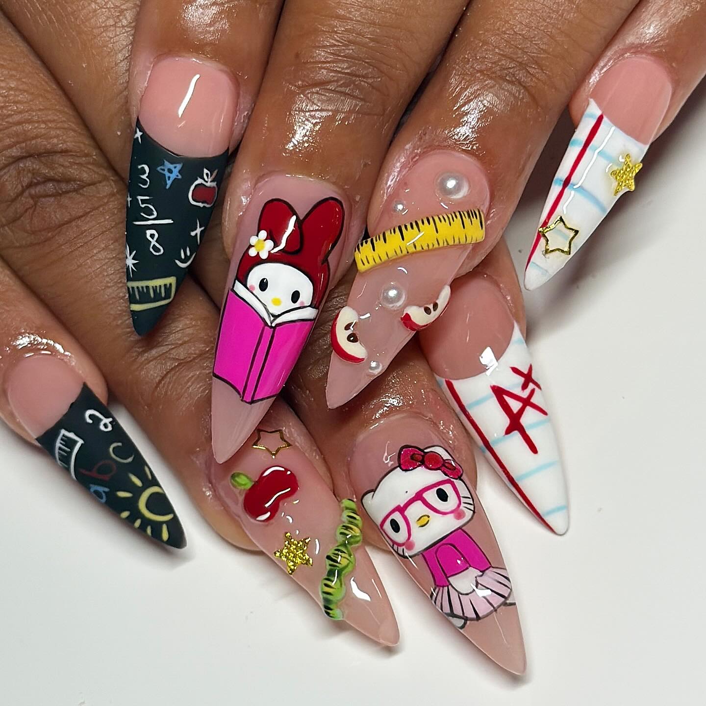 27 Back to School Nail Ideas for Teens 2026 20 Back to School Character Art Stiletto Nails