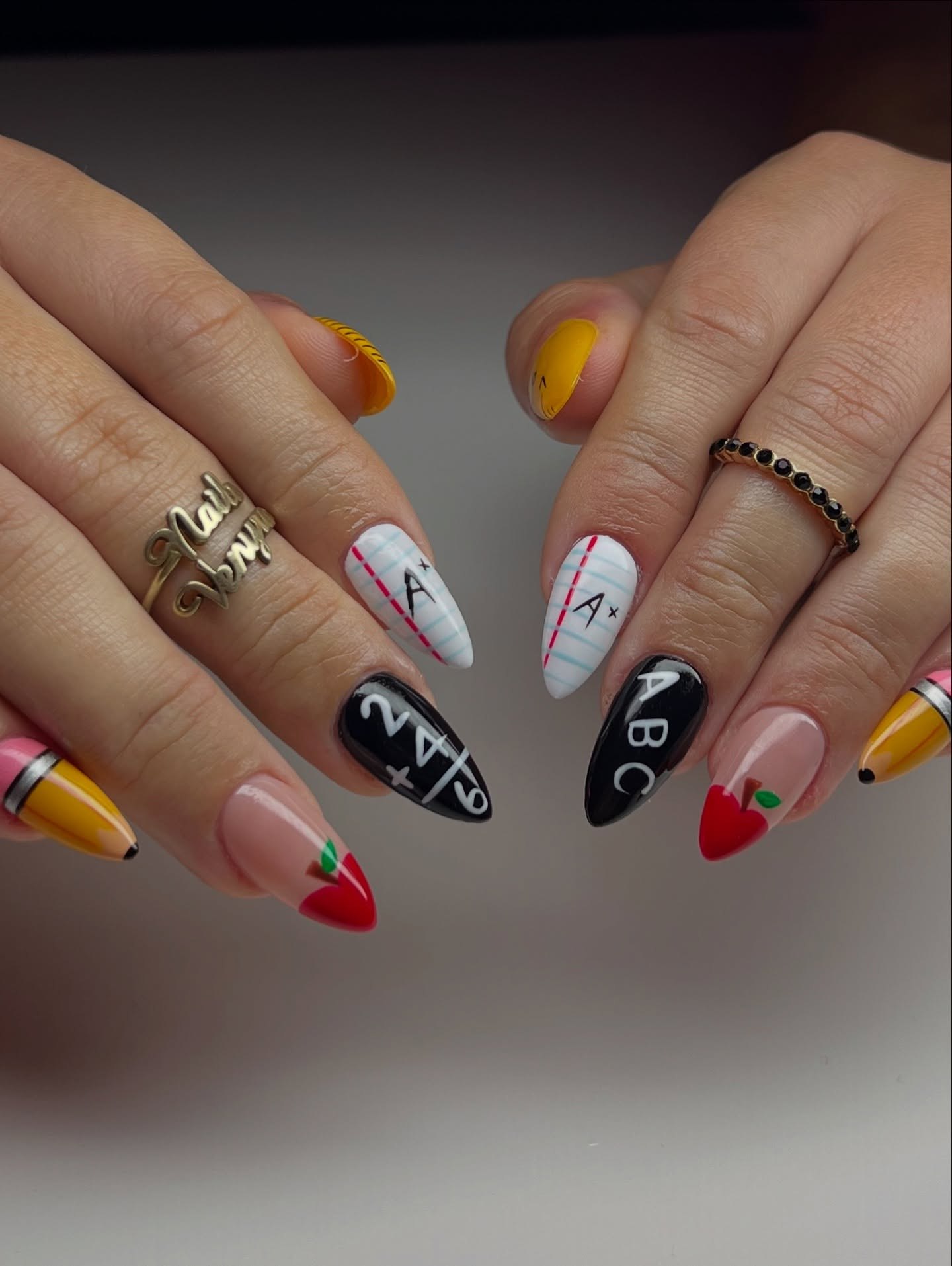 27 Back to School Nail Ideas for Teens 2026 5 Back To School Pencil And Apple French Tip Nails