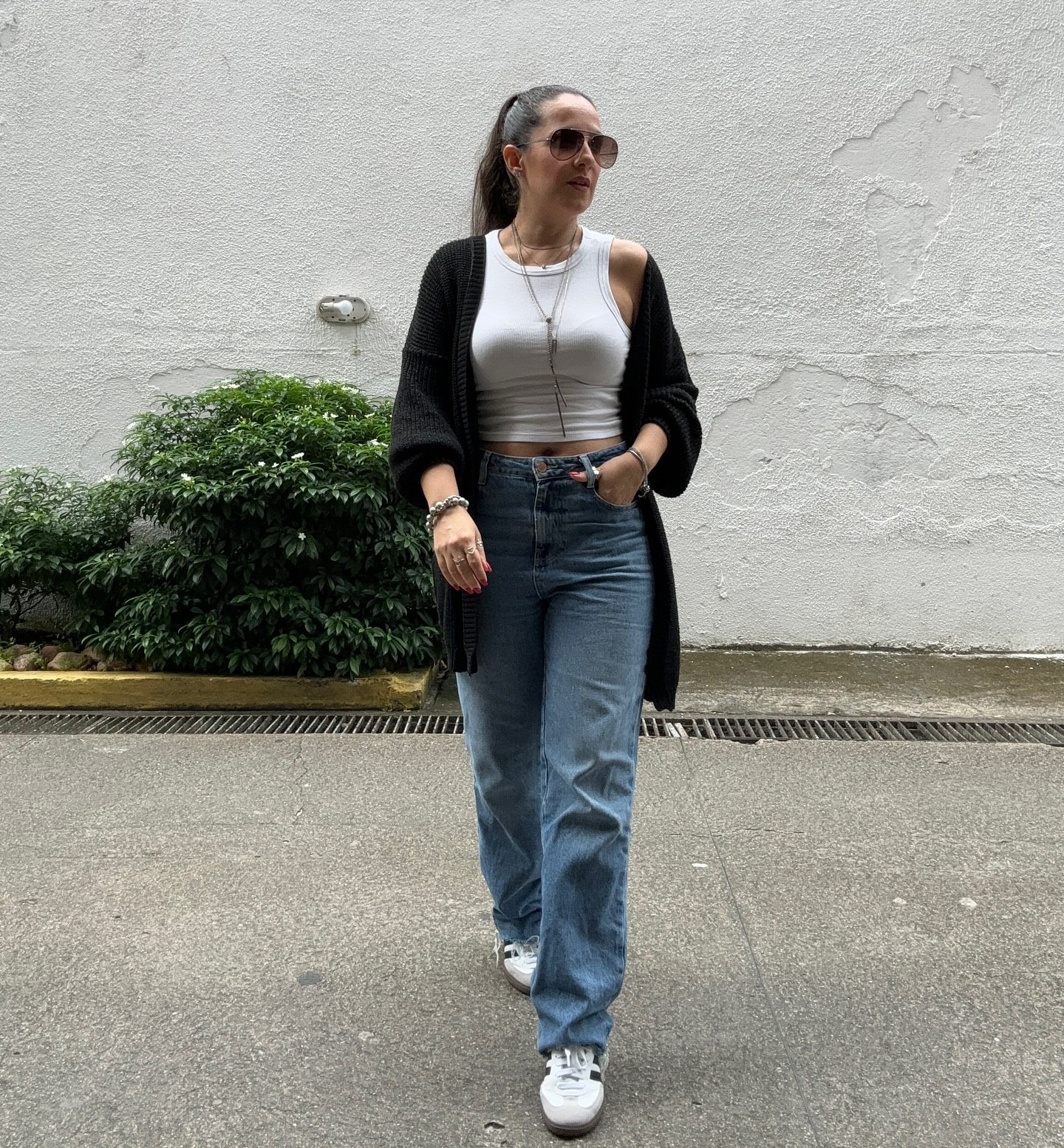 27 Cardigan Outfit Ideas You Need for 2026 26 Black Cardigan With Tank Top And High Waist Jeans