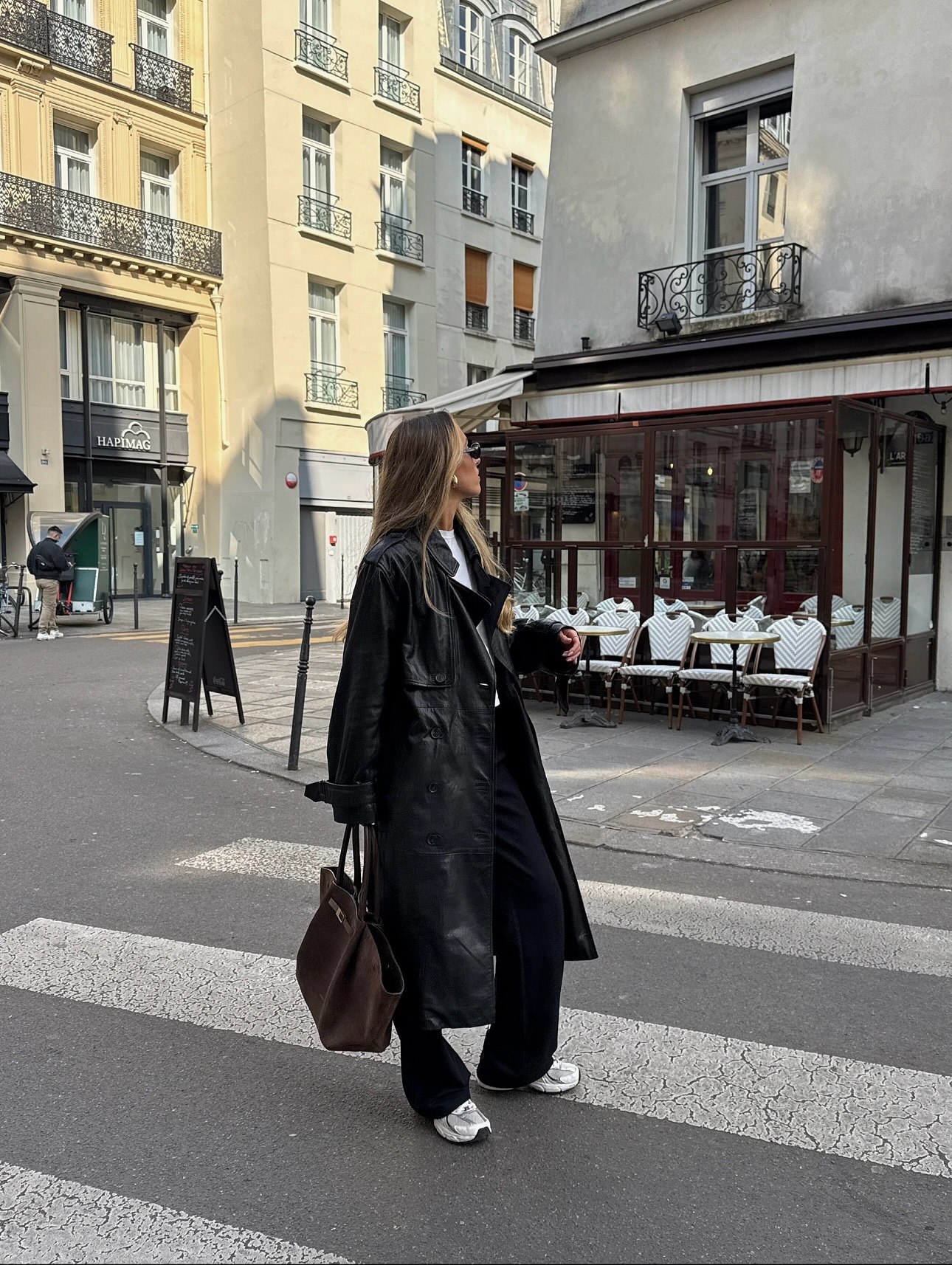 30 Transitional Fall Outfits You Need Now 18 Black Leather Trench Over Black Wide Leg Pants