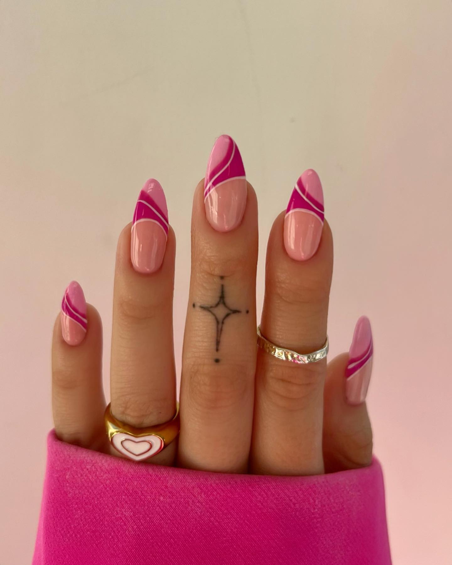 Bright Pink & Light Pink Swirl French Tips