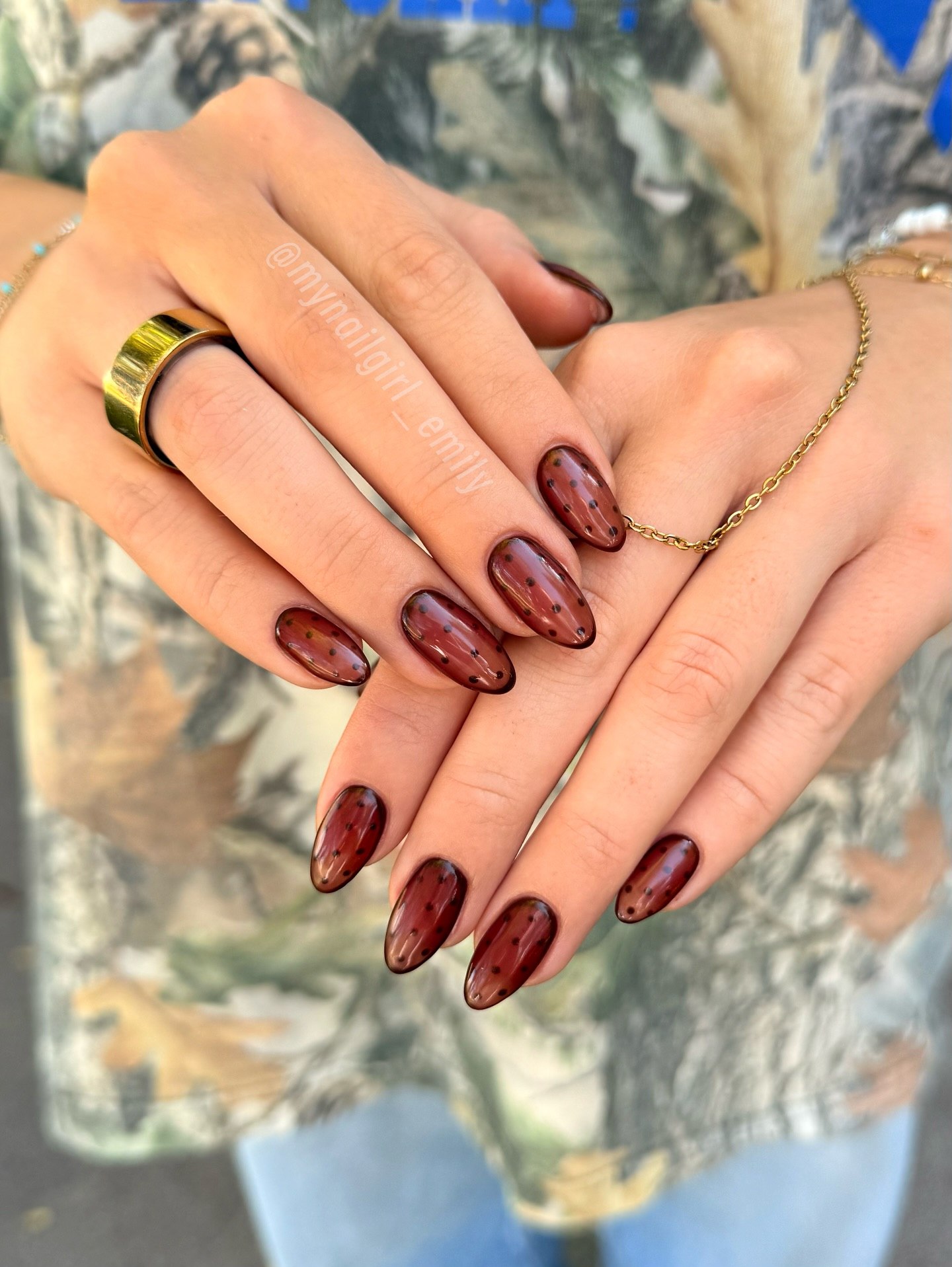 Brown Jelly Nails With Dark Cherry Spots