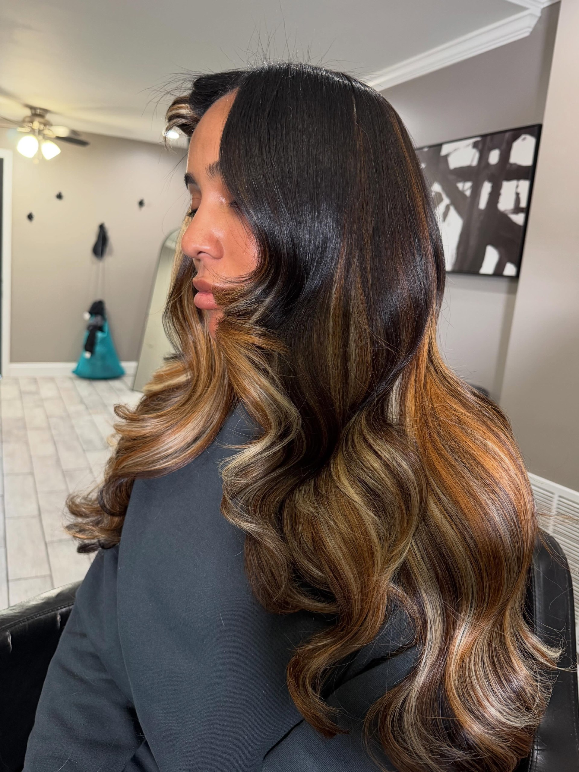 Brunette Balayage With Glamorous Hollywood Waves