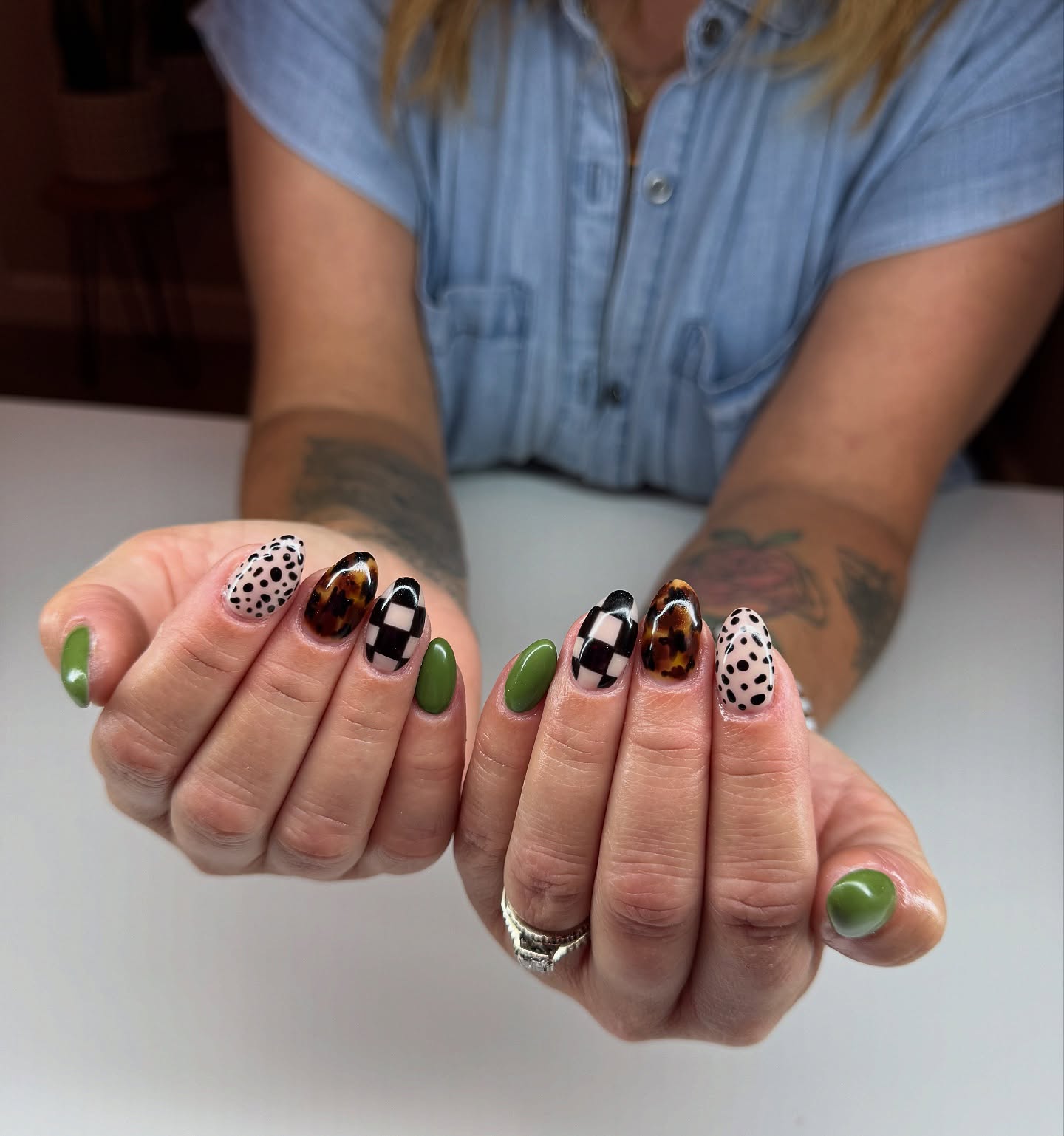 Checkerboard Tortoiseshell Dalmatian Almond Nails