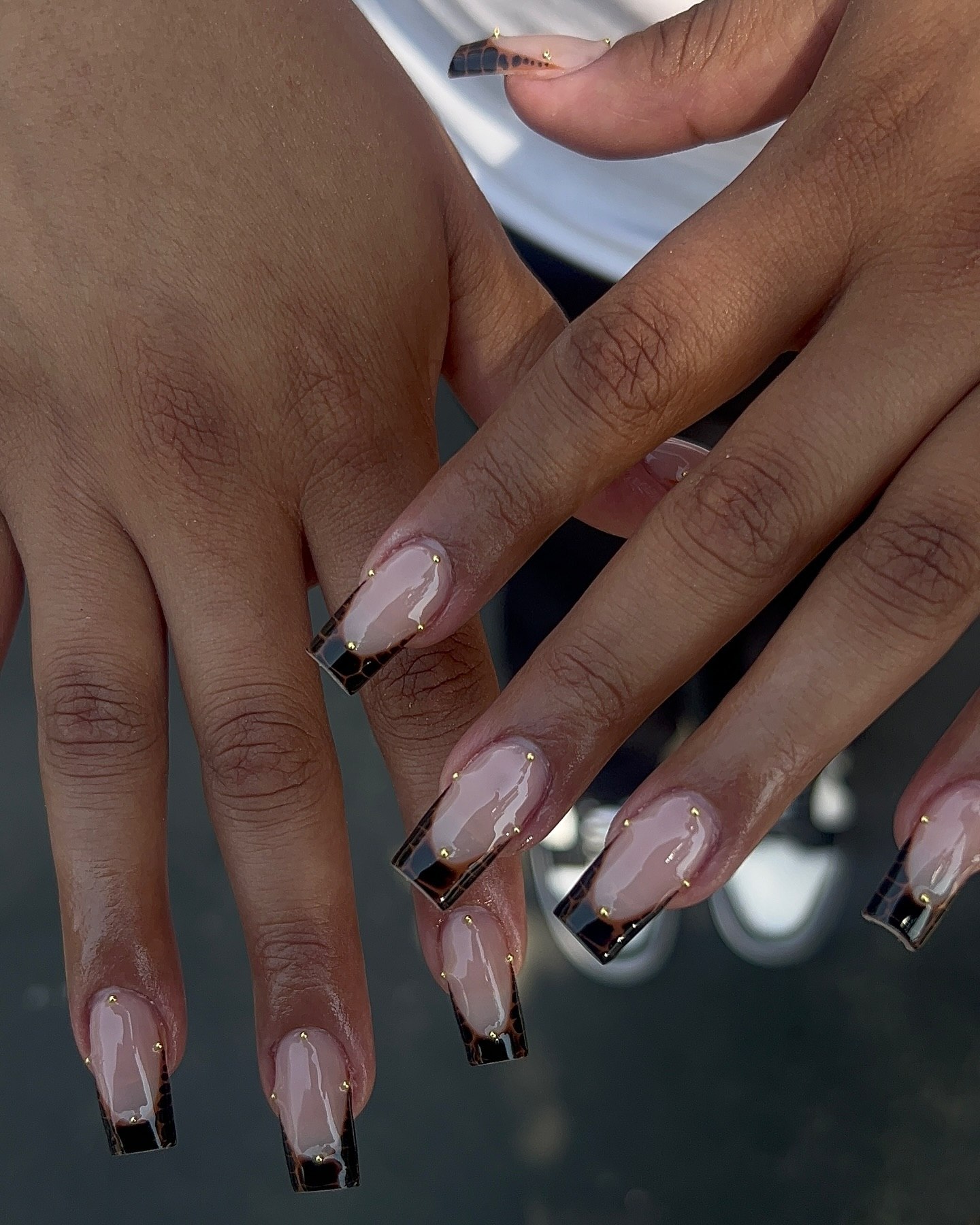 Cheetah Print French Tips With Gold Studs