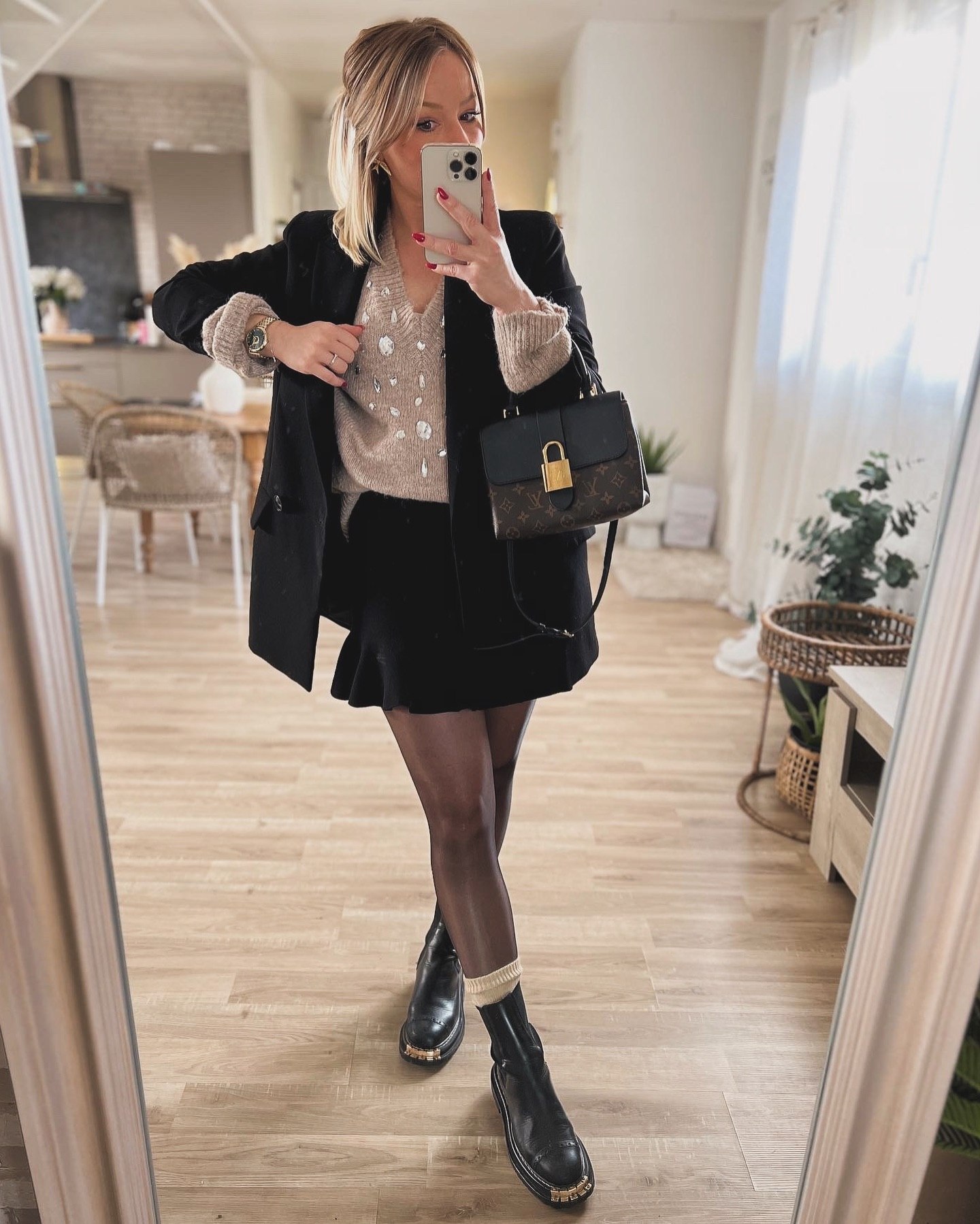 26 Blazer Outfit Ideas You Need for 2026 28 Chic Black Blazer With Embellished Sweater And Mini Skirt