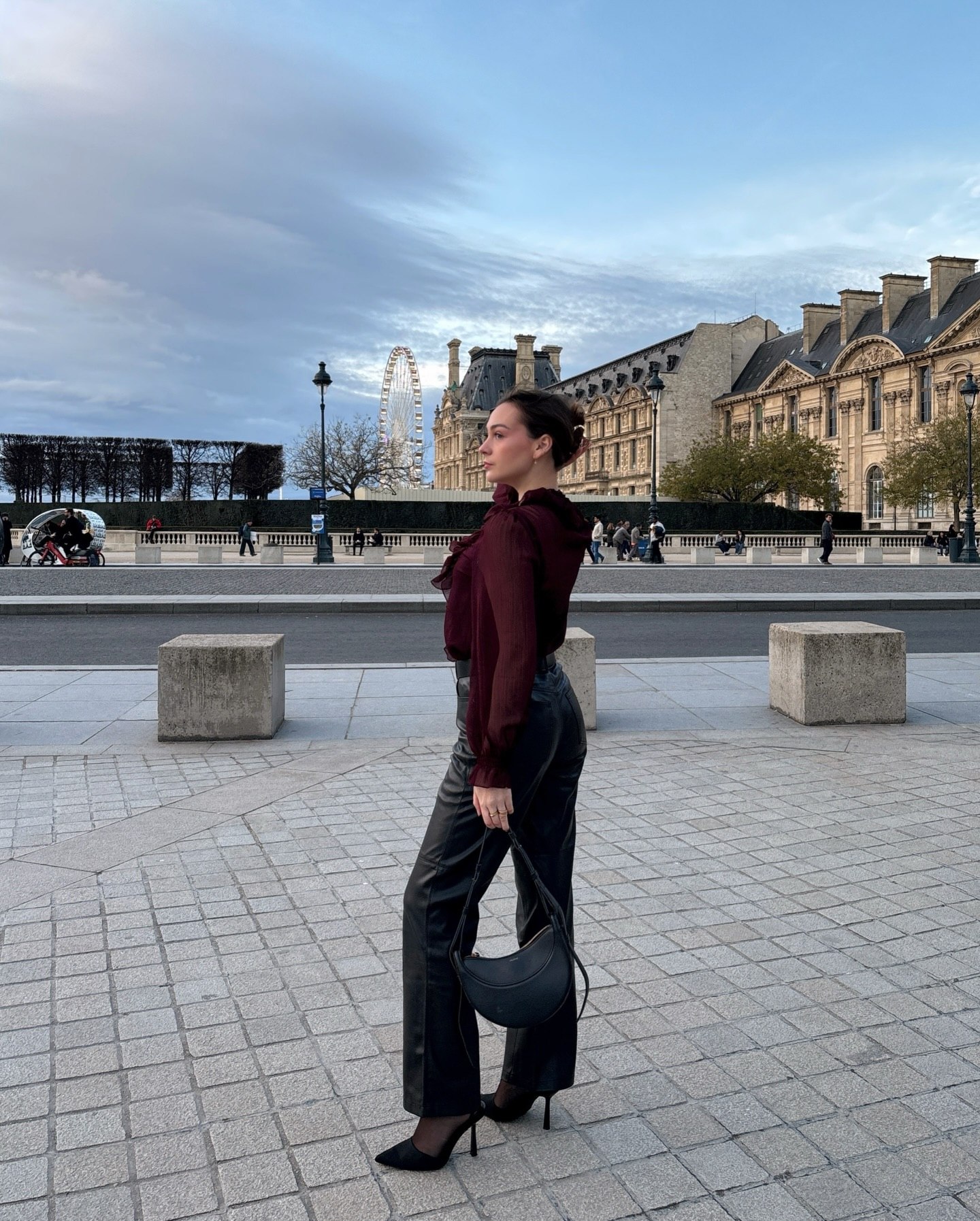 25 Fall Party Outfit Ideas You Need for 2026 18 Chic Burgundy Blouse With Faux Leather Trousers