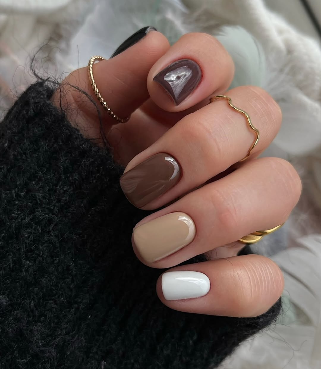 Chocolate Creamy Mismatched Square Nails