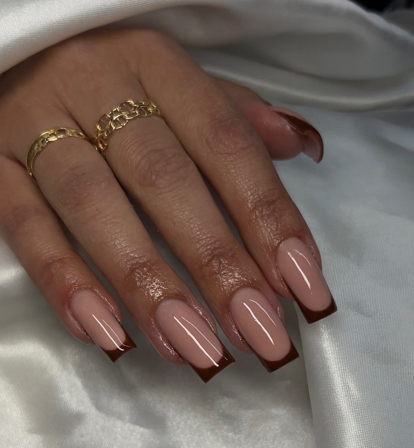 Classic Brown French Tip Square Nails