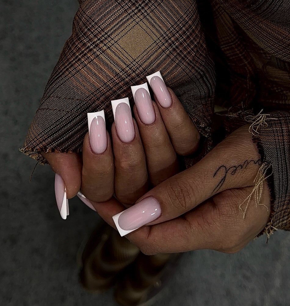 Classic Milky Pink French Square Nails