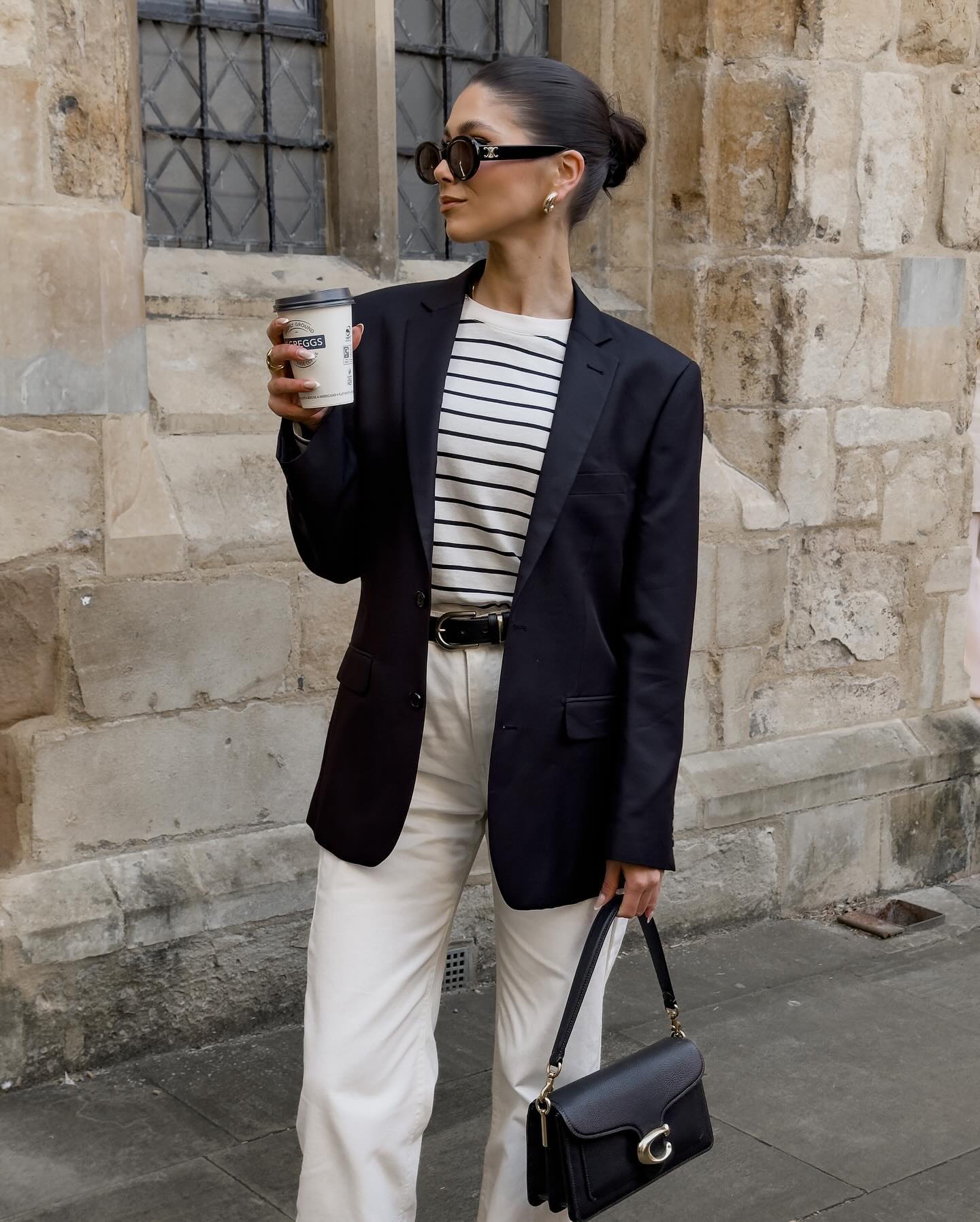 26 Blazer Outfit Ideas You Need for 2026 5 Classic Navy Blazer With Striped Tee and Cream Trousers