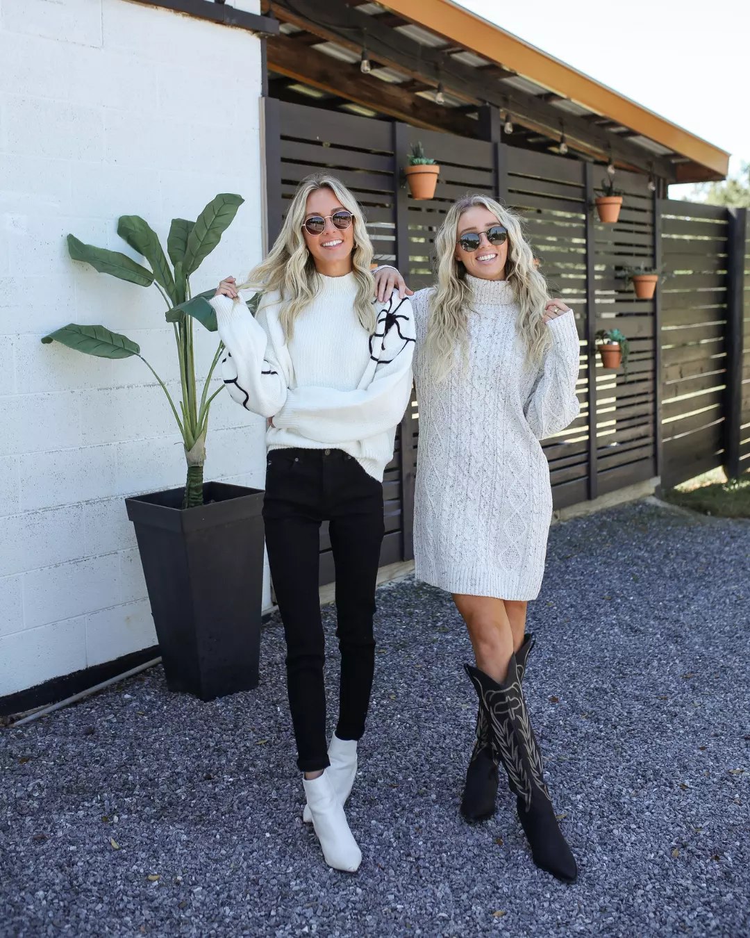 25 Fall Party Outfit Ideas You Need for 2026 26 Cozy Cream Knit Sweater Dress With Boots
