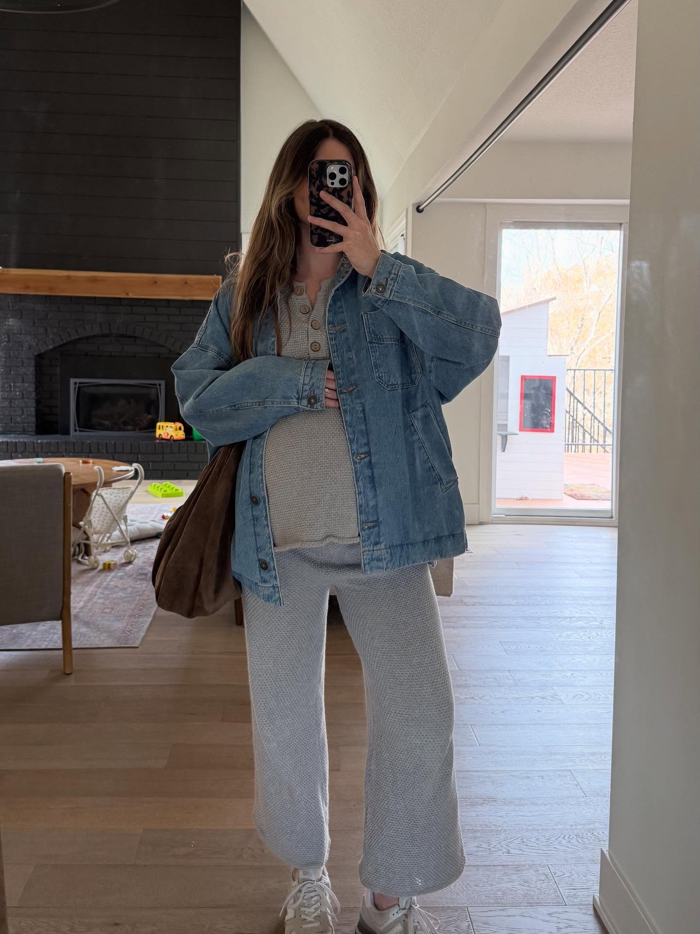 Cozy Denim Jacket And Knit Lounge Set Outfit