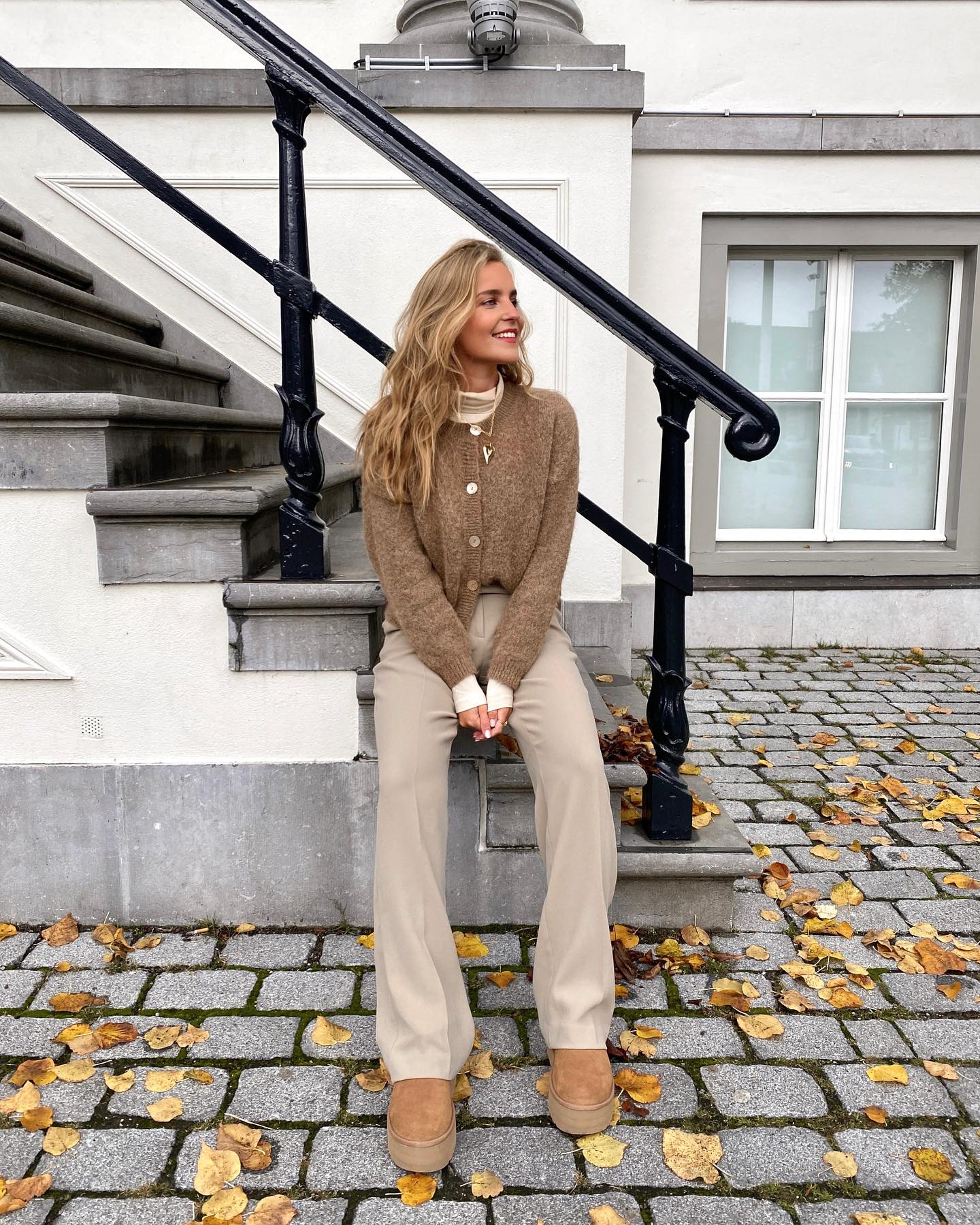 25 Fall Birthday Outfit Ideas You Need for 2026 5 Cozy Mocha Cardigan With Cream Turtleneck And Beige Trousers