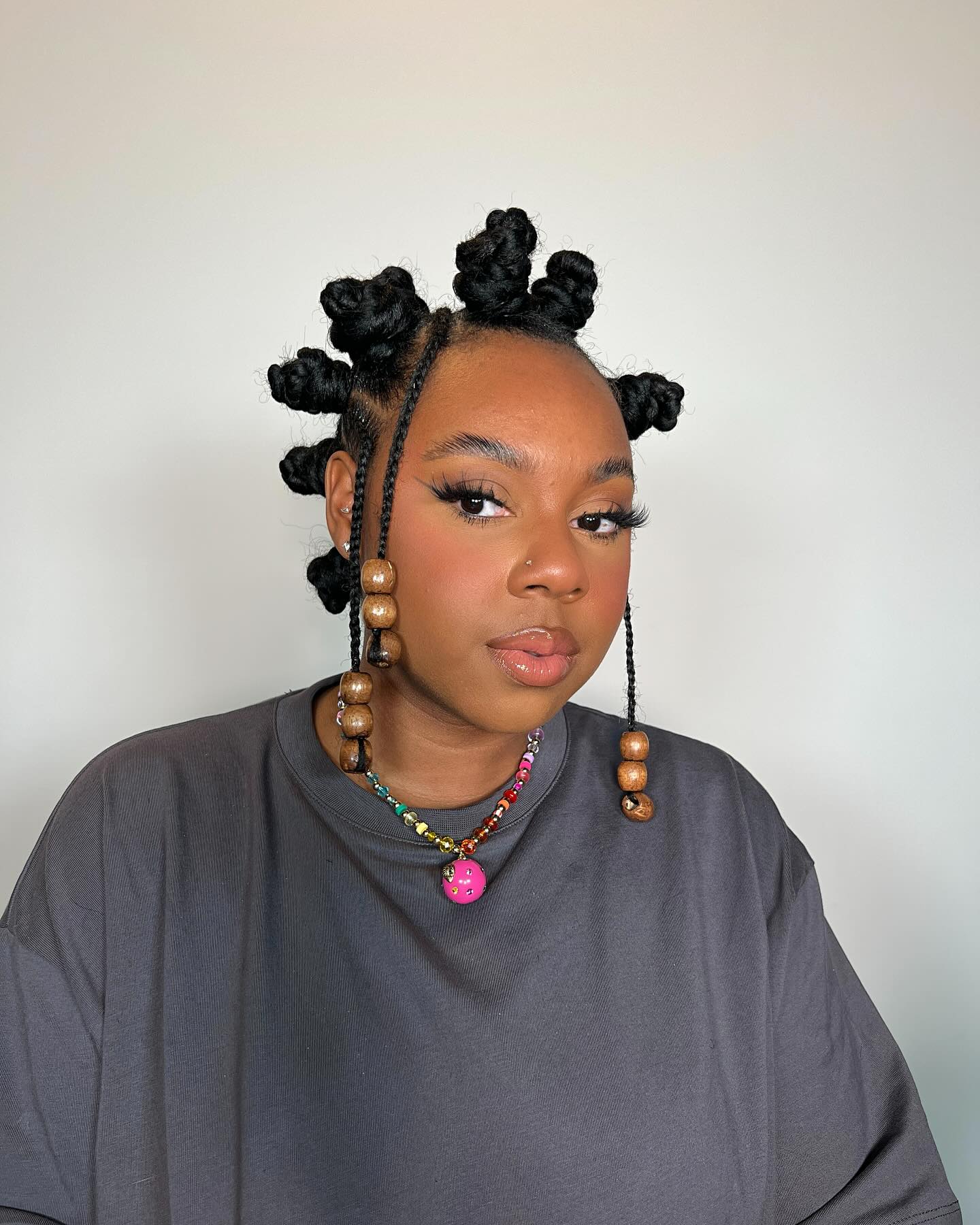 Creative Bantu Knots With Wooden Beads