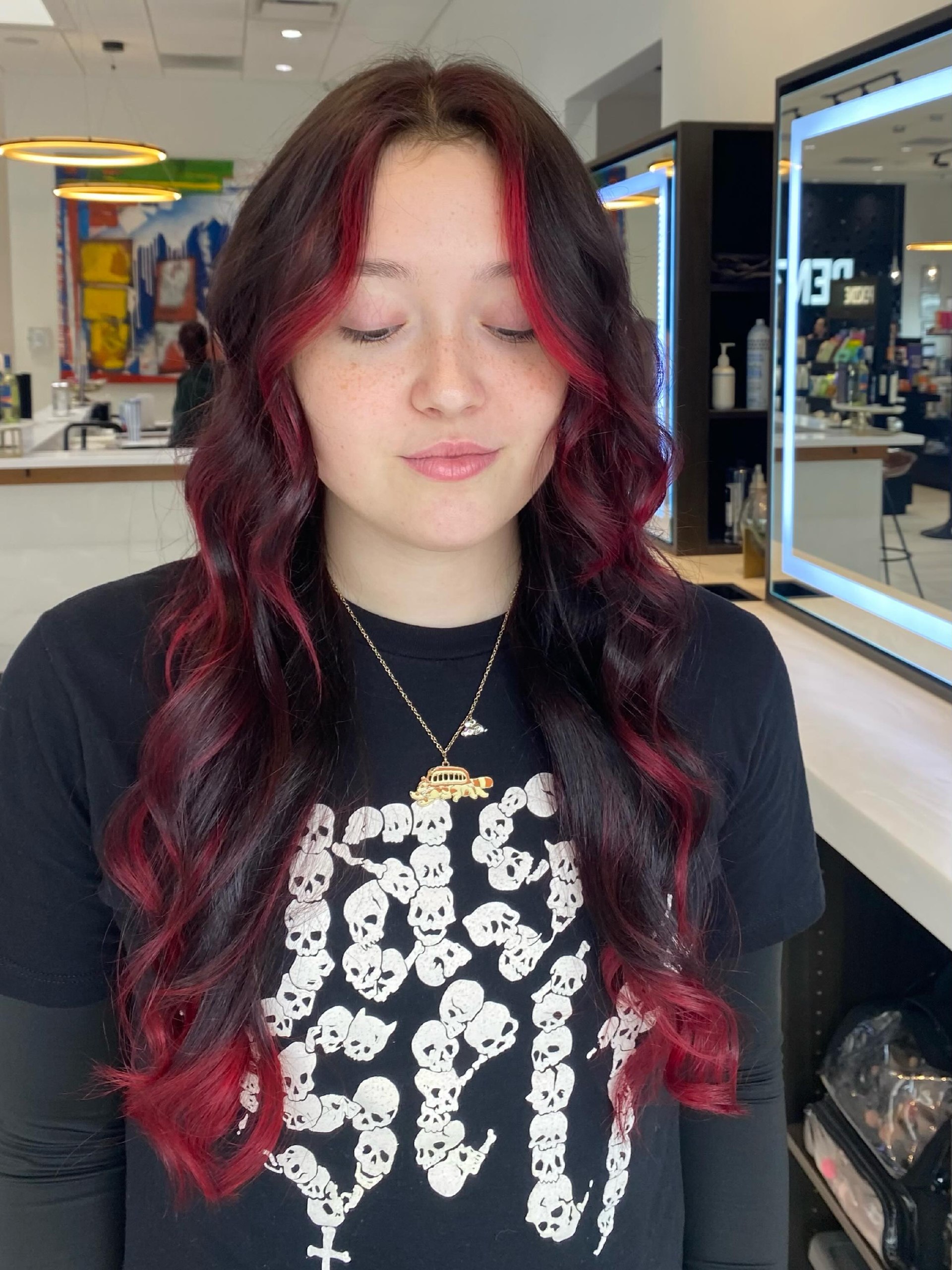 27 Red Hair Color Trends You Need for 2026 21 Crimson Peekaboo Streaks With Loose Waves