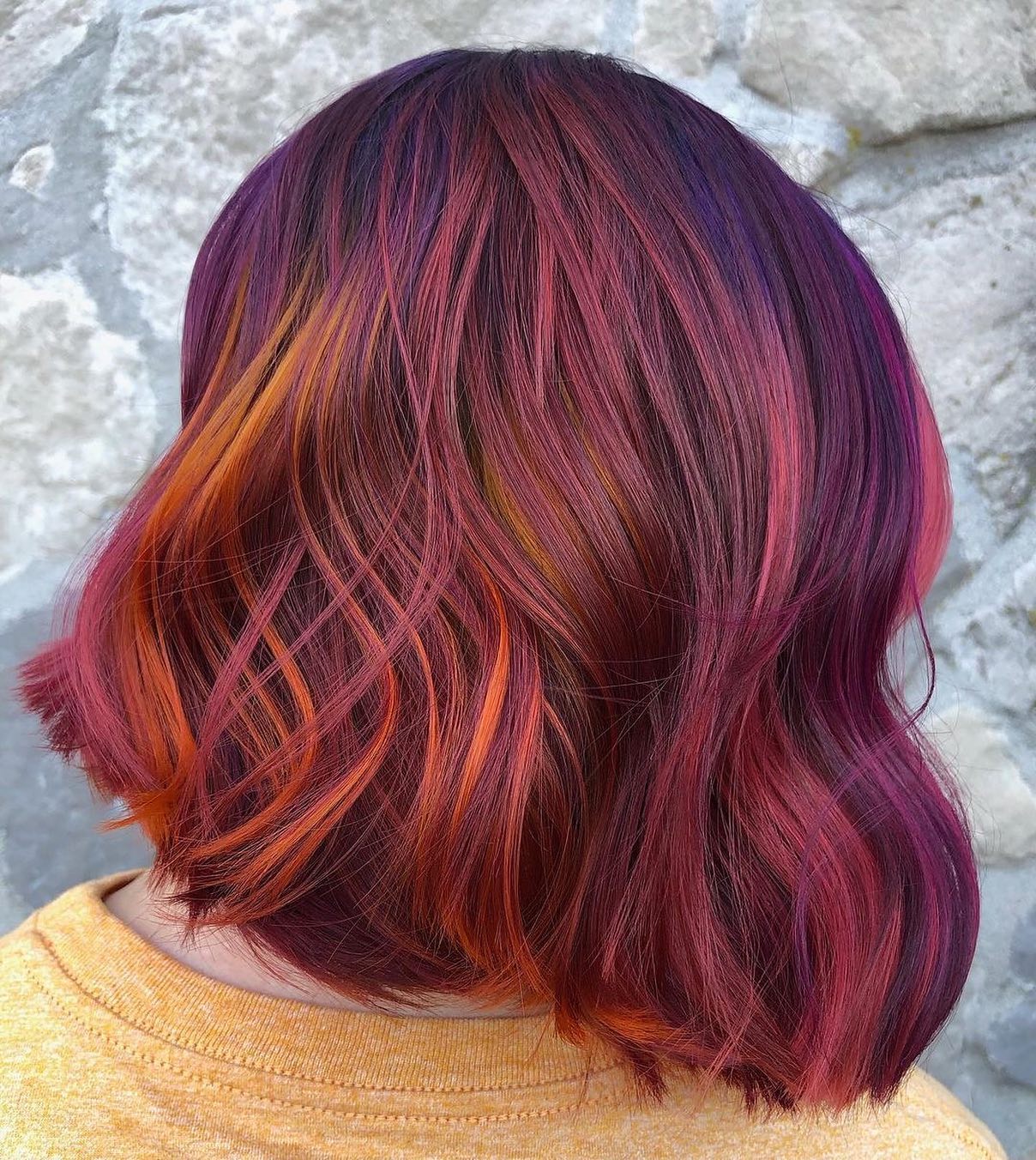 27 Fall Hair Colors 2026 You Need To See Now 28 Crimson Plum With Fiery Orange Balayage