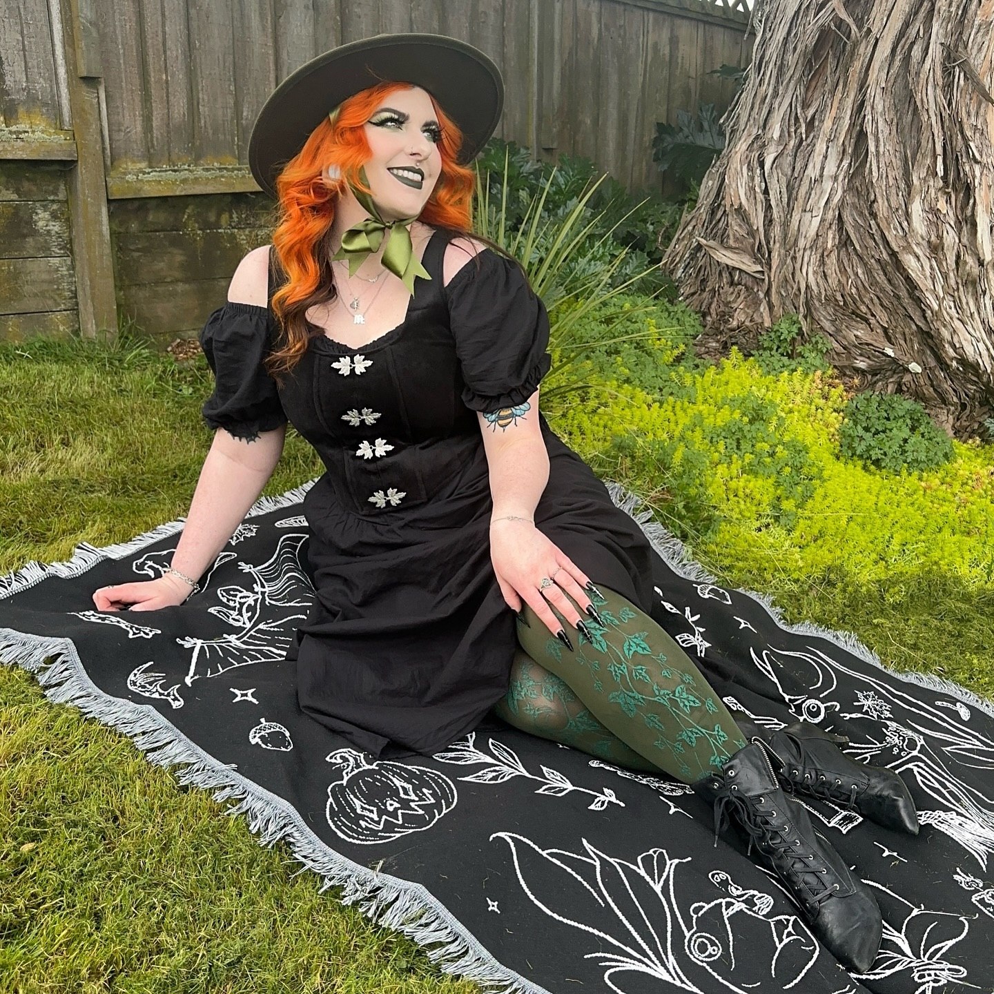 25 Witch Hairstyles 2026: Enchant Your Look 10 Dark Academia Witchy Vibes Off-Shoulder Dress and Boots Look